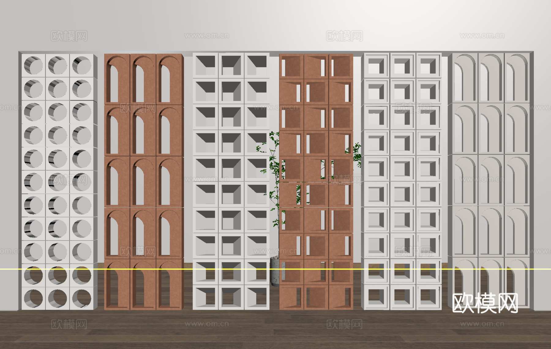 现代水泥砖 水泥砖隔断 镂空预制砖 镂空花砖su模型