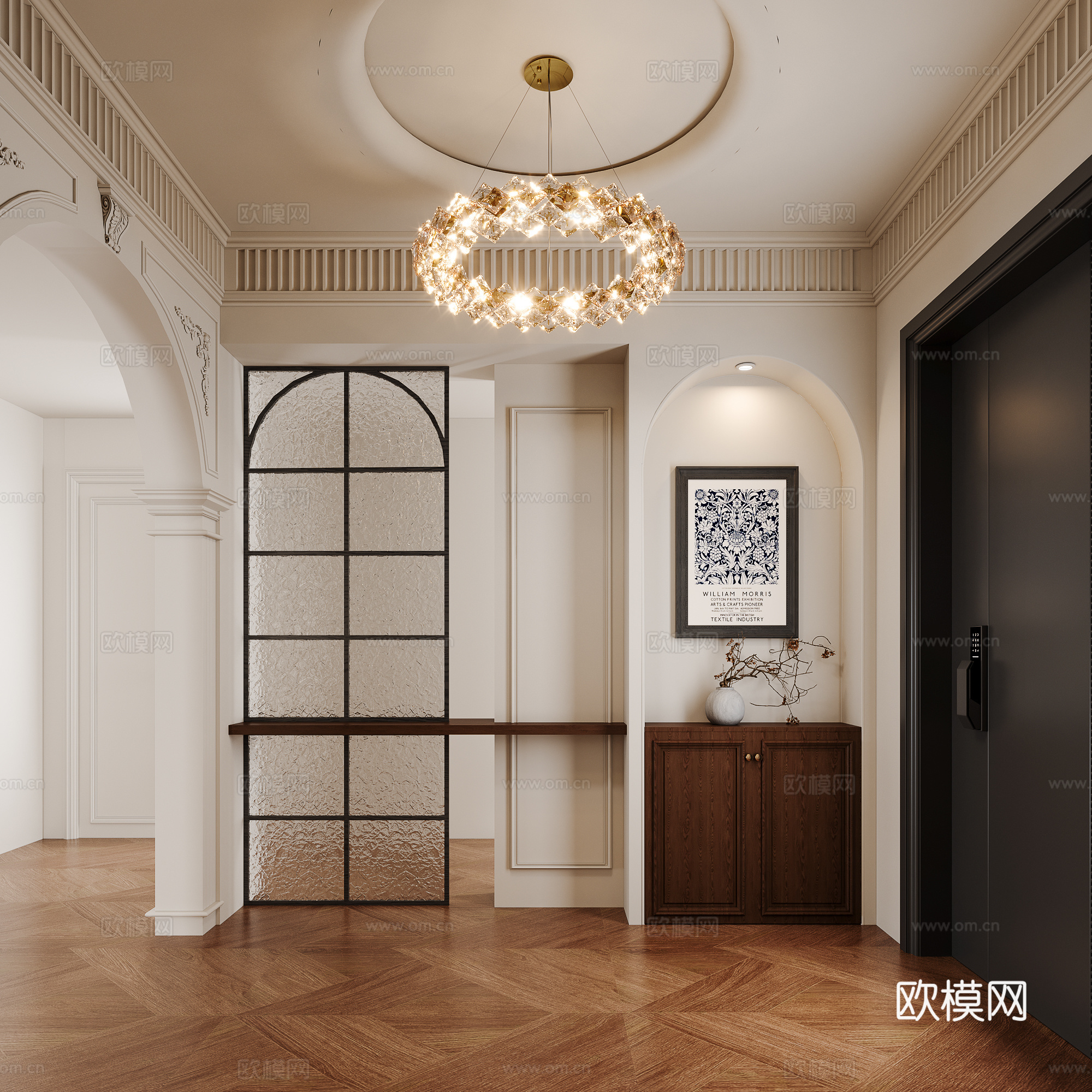 奶油中古风玄关su模型