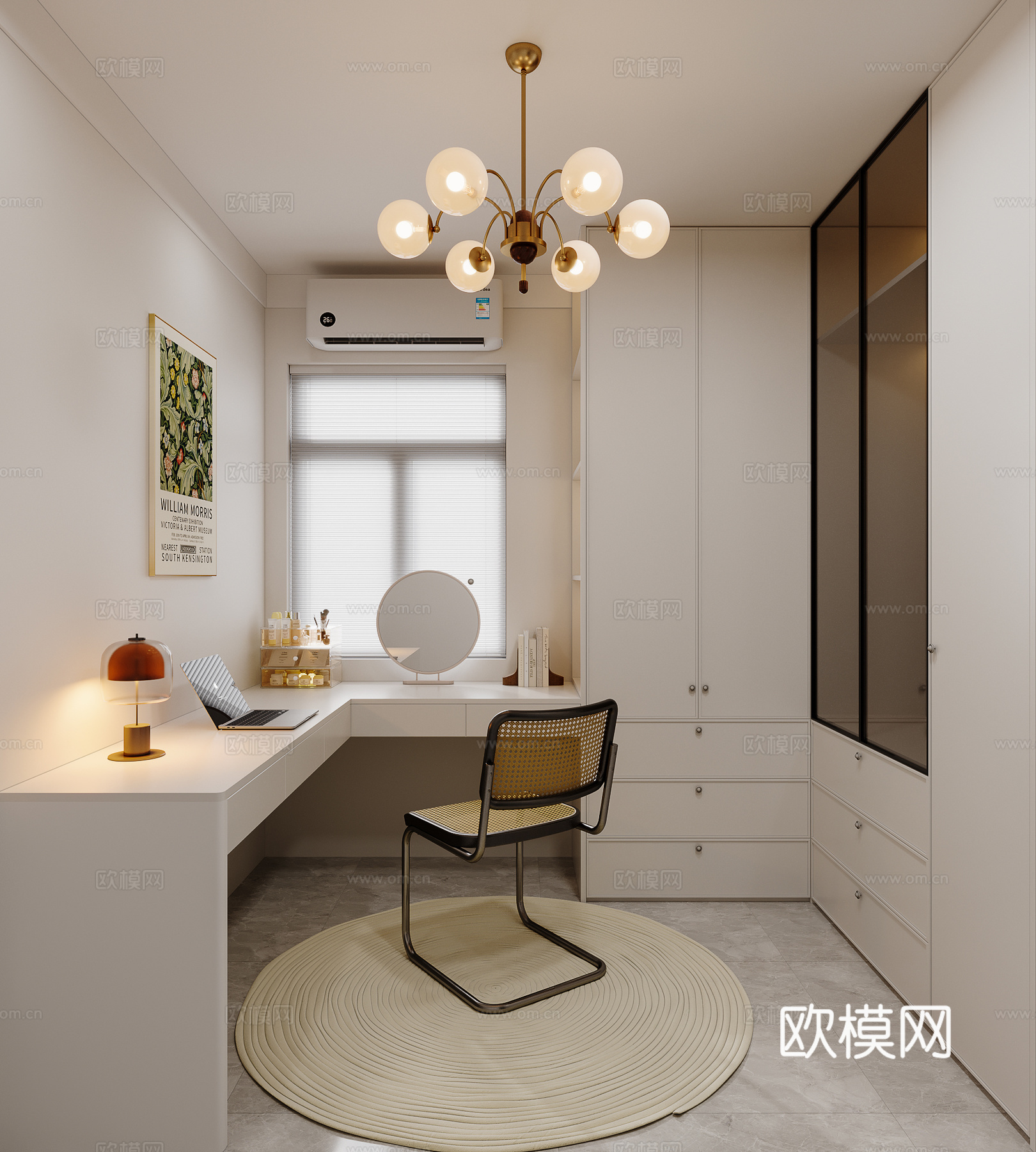 现代衣帽间兼书房su模型