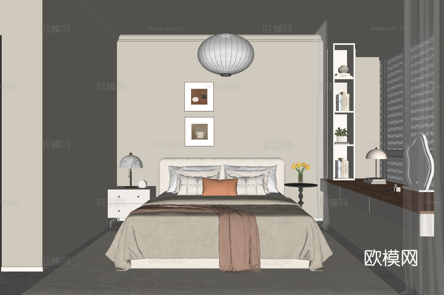 奶油风卧室su模型