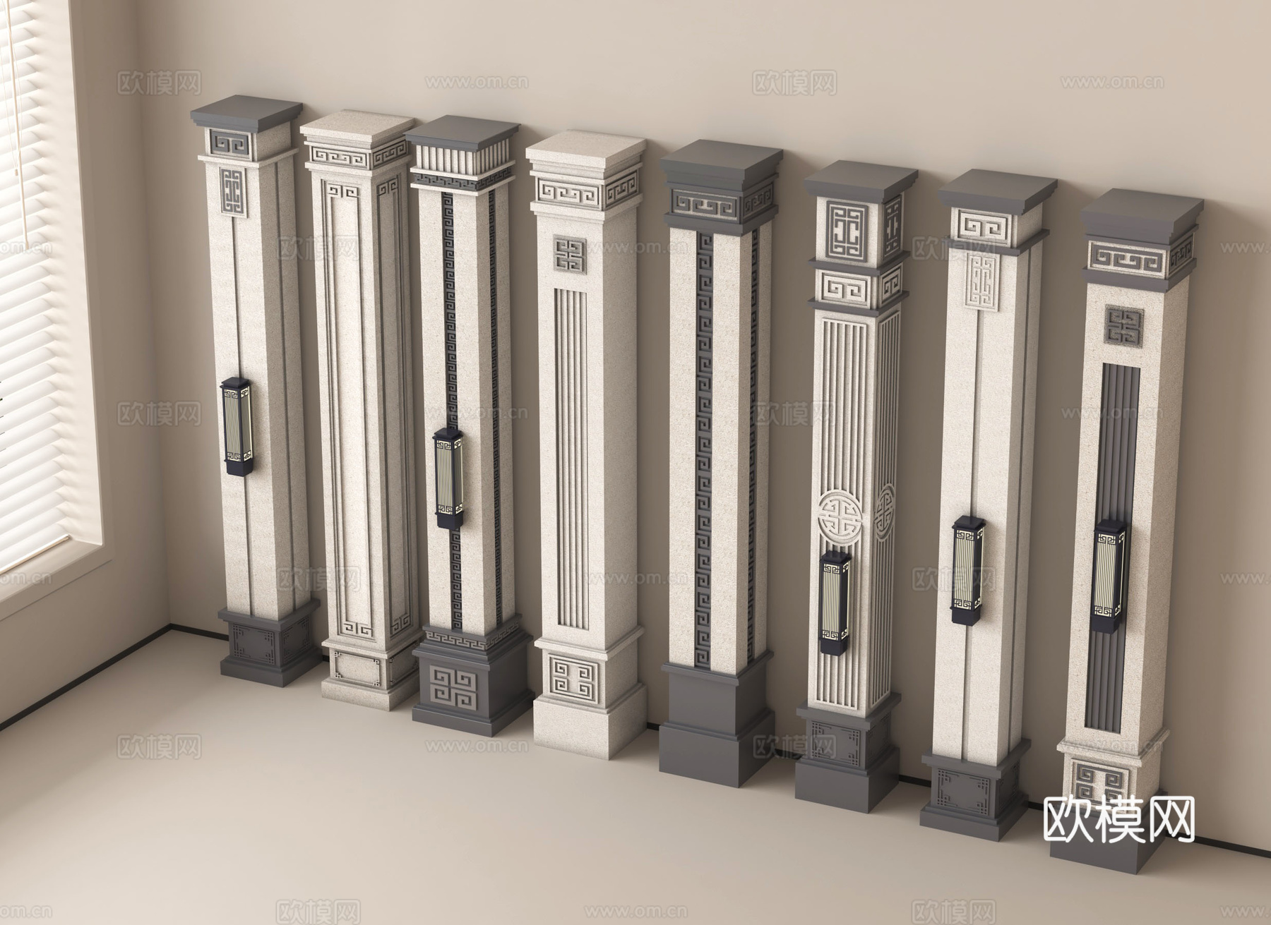 新中式柱子 角柱 别墅柱子 装饰柱子su模型