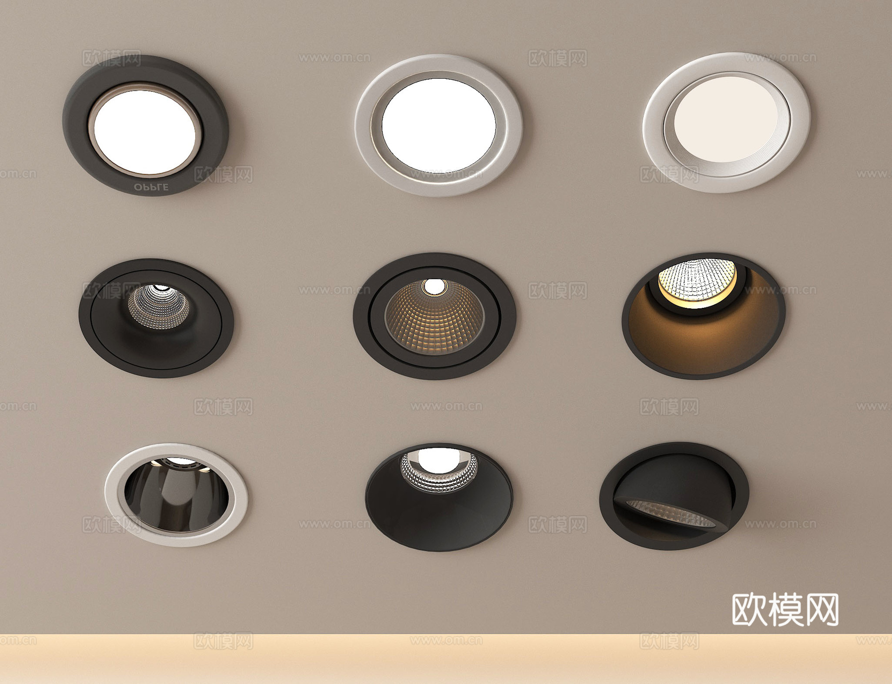 现代筒灯射灯组合 内嵌筒灯射灯 牛角灯3d模型下载