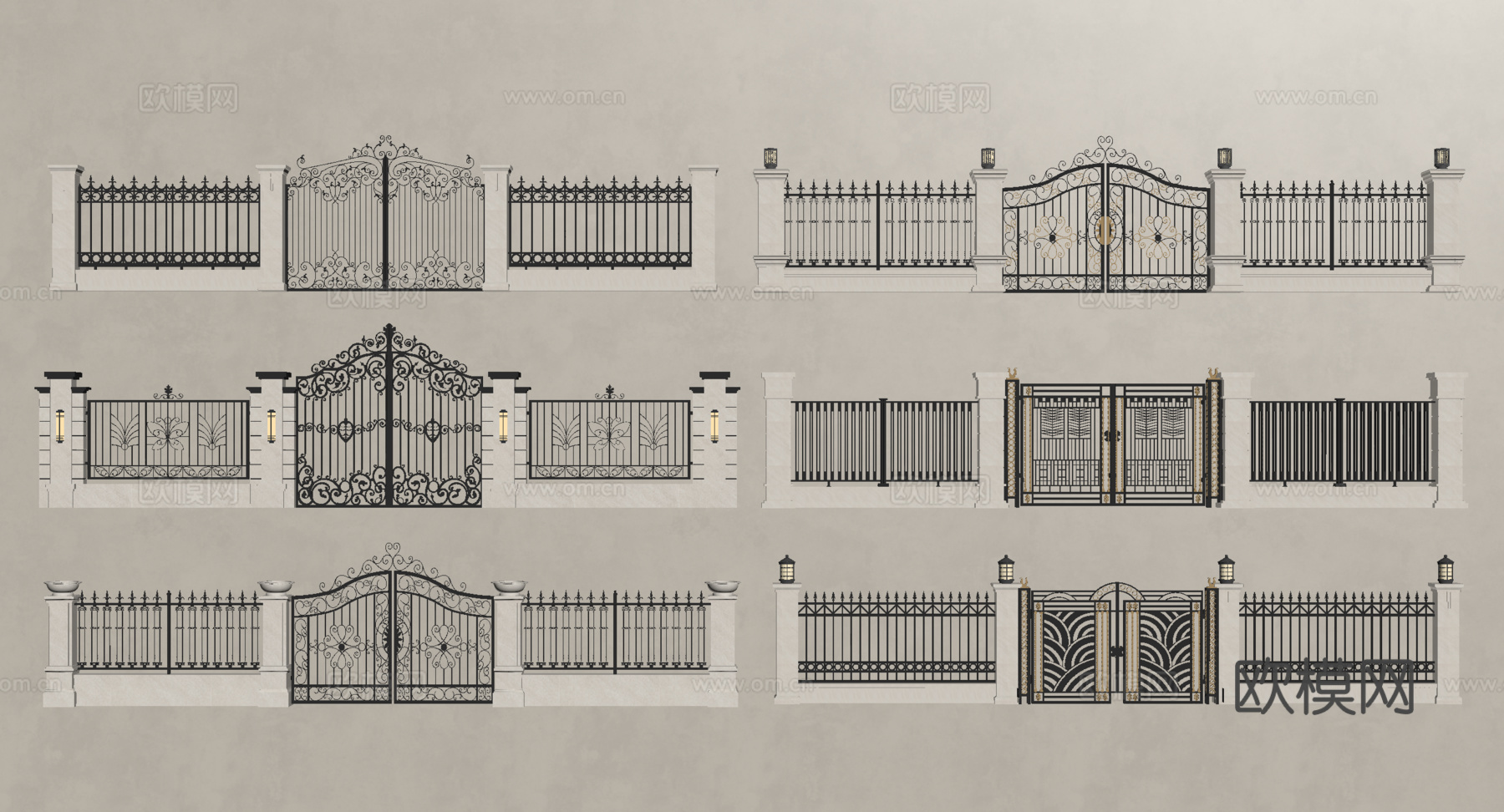 现代庭院门 铁艺大门 别墅大门 入户大门 别墅围墙su模型