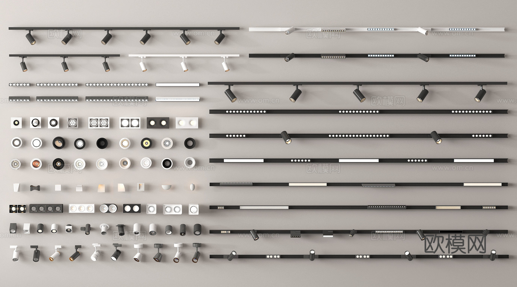 现代筒灯射灯 磁吸轨道射灯 轨道射灯 明装筒灯射灯su模型