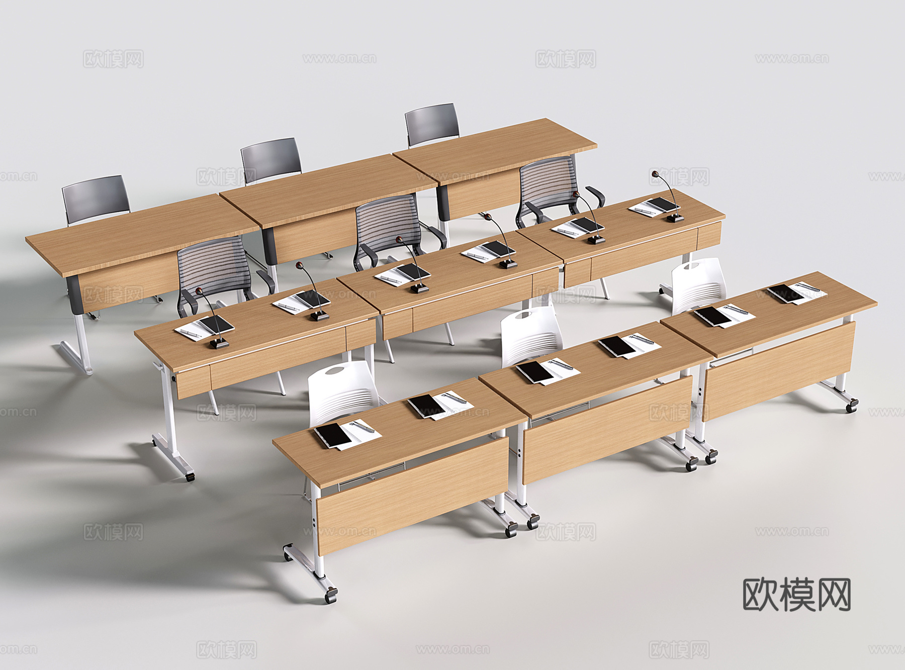 现代办公桌椅 培训桌椅 书桌椅 会议桌 课桌椅su模型