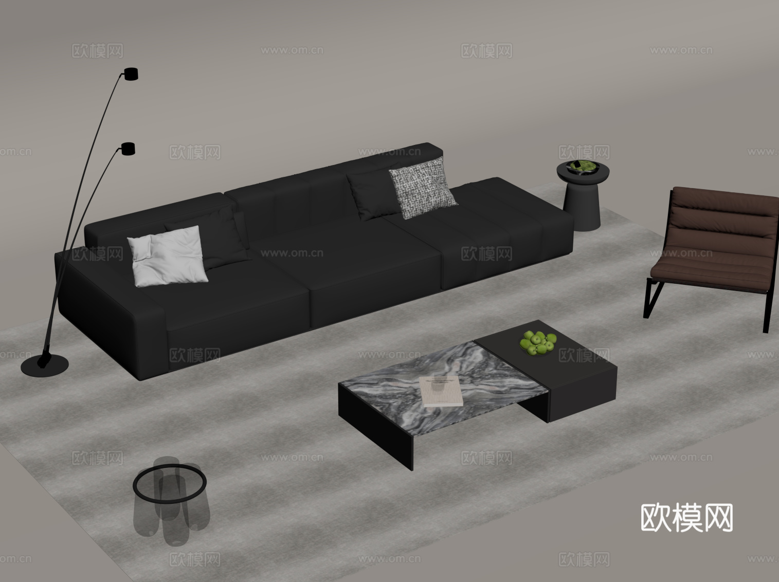 现代意式沙发茶几组合su模型