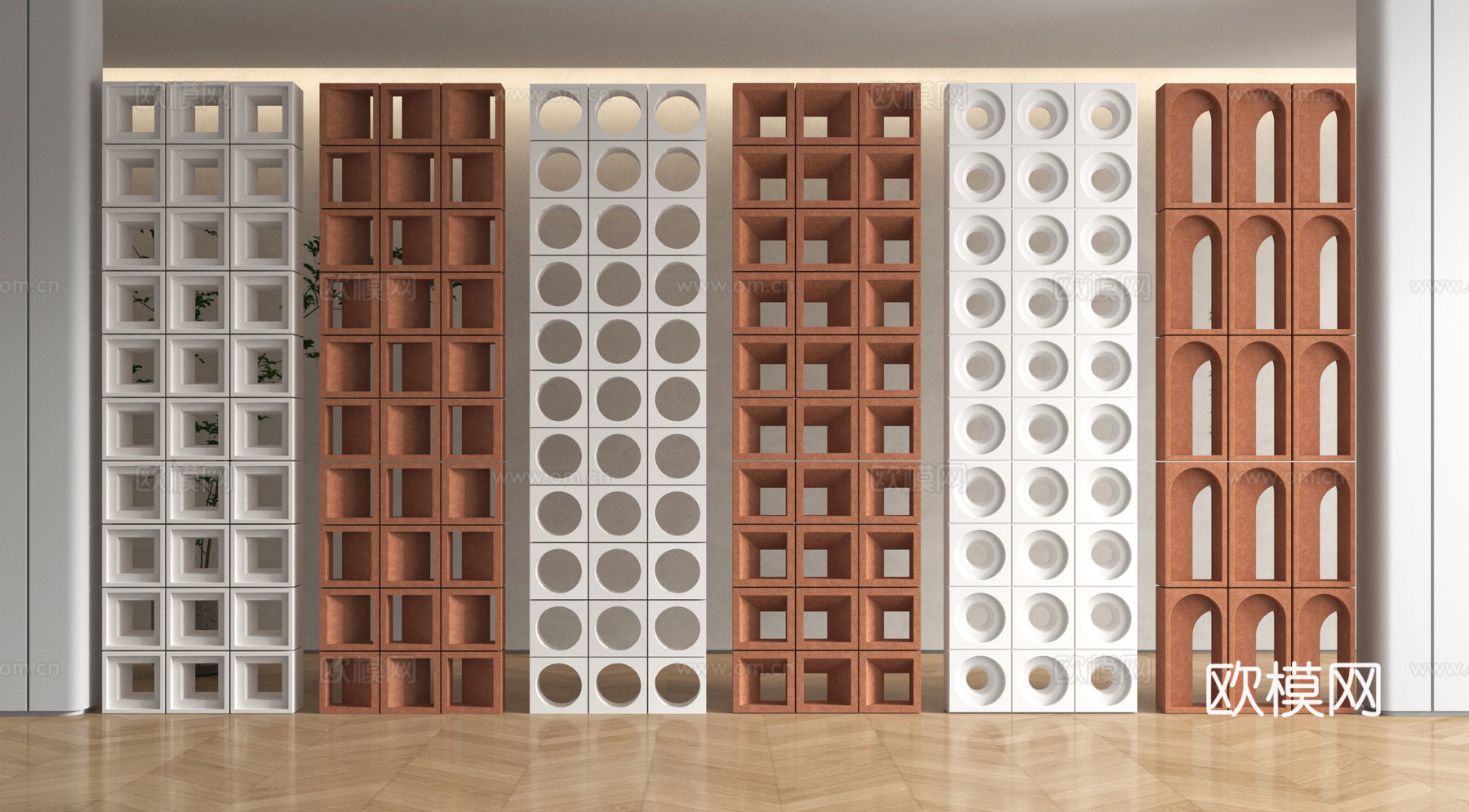 现代水泥砖 水泥砖隔断 镂空预制砖 镂空花砖su模型