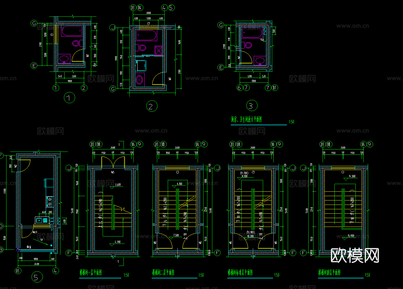 六层建筑施工图cad施工图