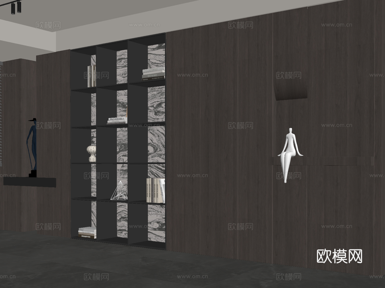 现代意式书柜 置物柜su模型