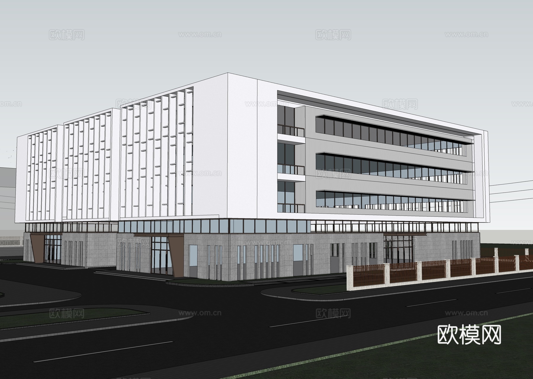 现代多层办公楼 平顶su模型