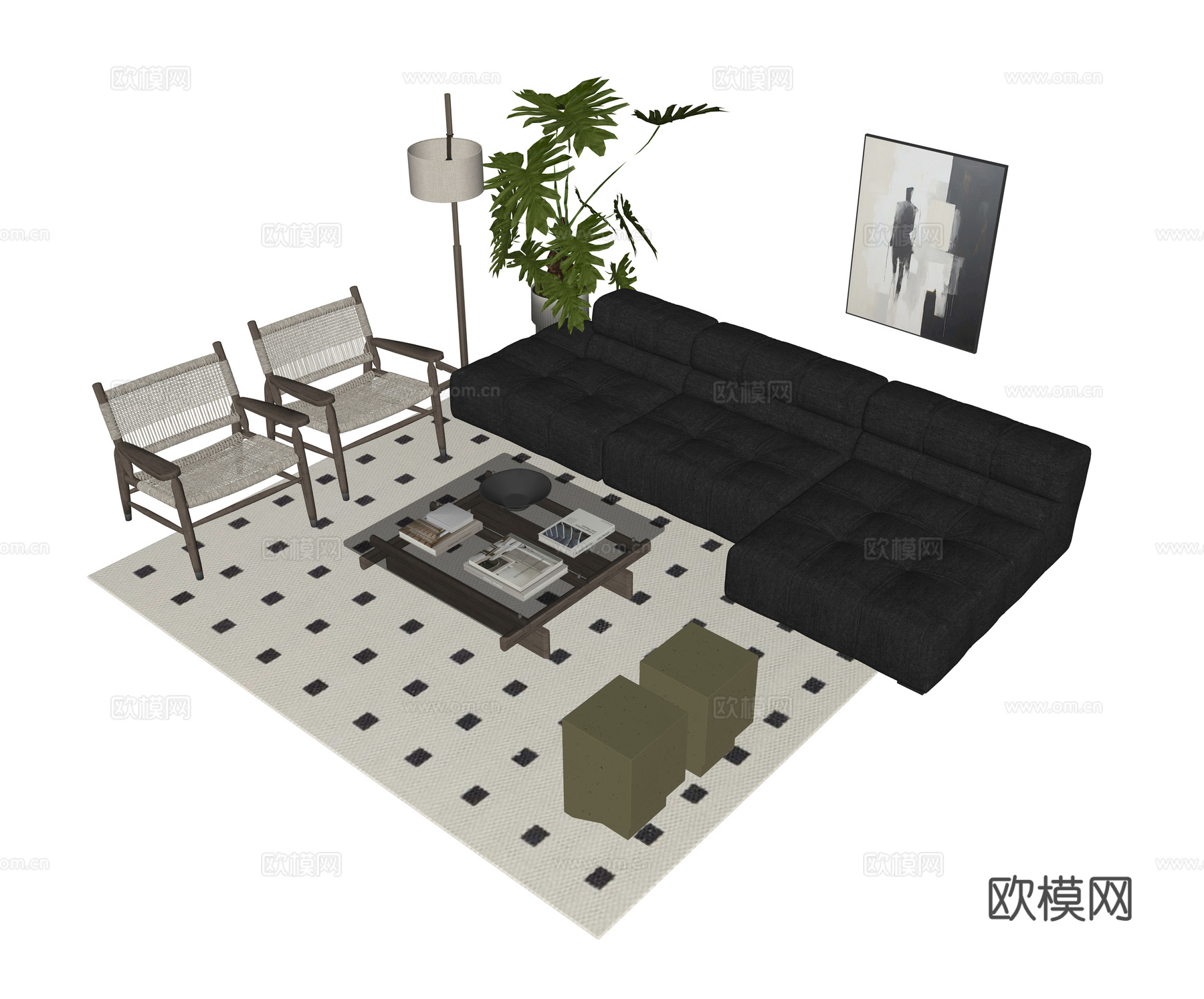 现代沙发茶几组合su模型