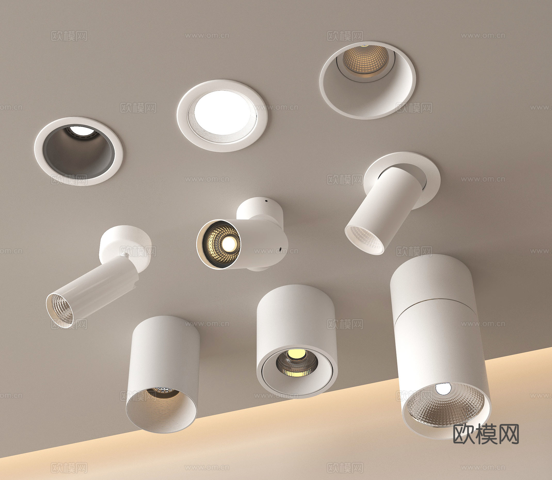 现代筒灯射灯 内嵌筒灯射灯  明装筒灯射灯 转向式射灯su模型