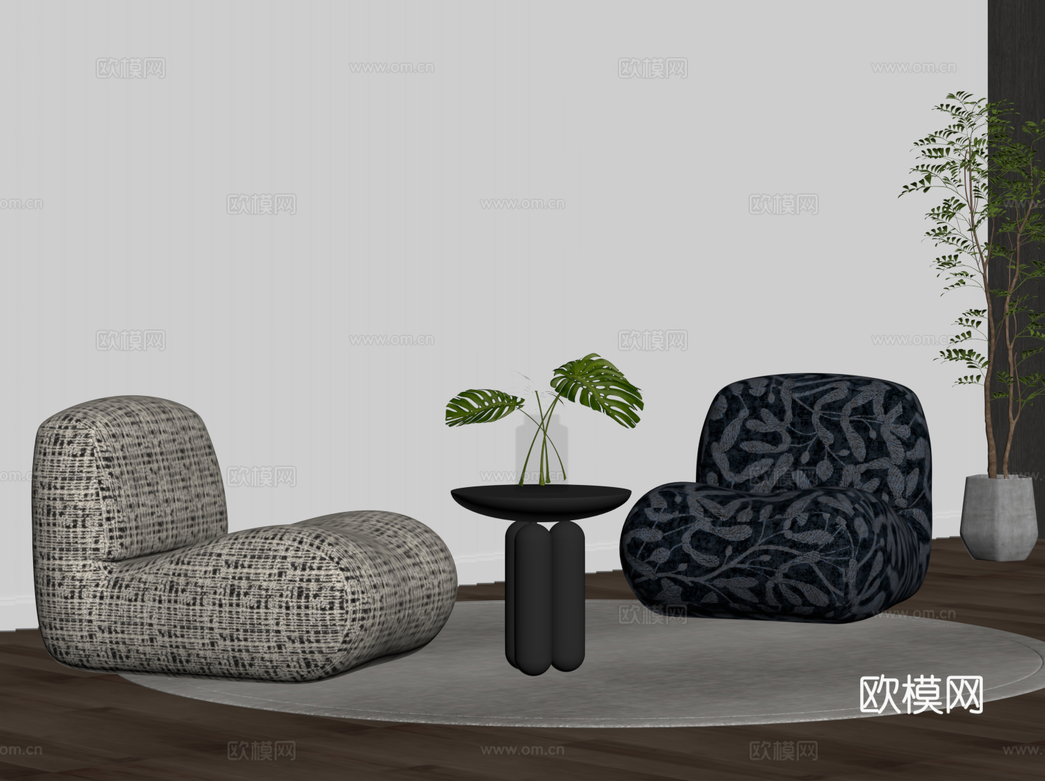 现代布艺沙发 懒人沙发su模型