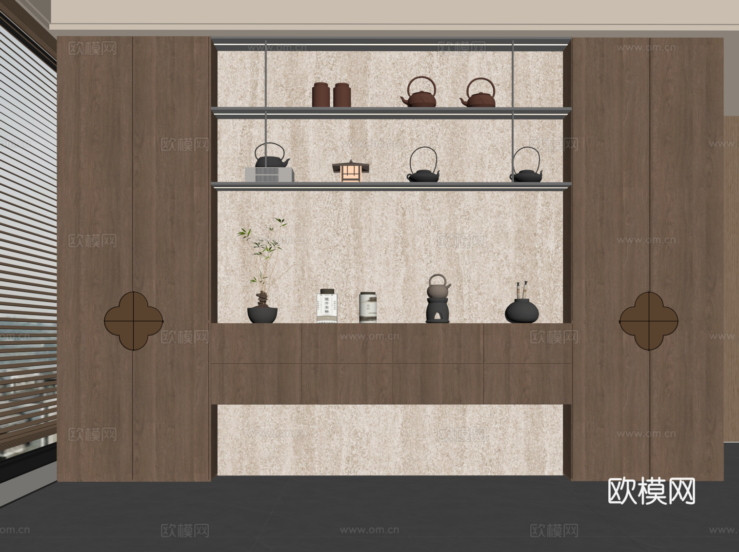 新中式茶柜 置物柜su模型