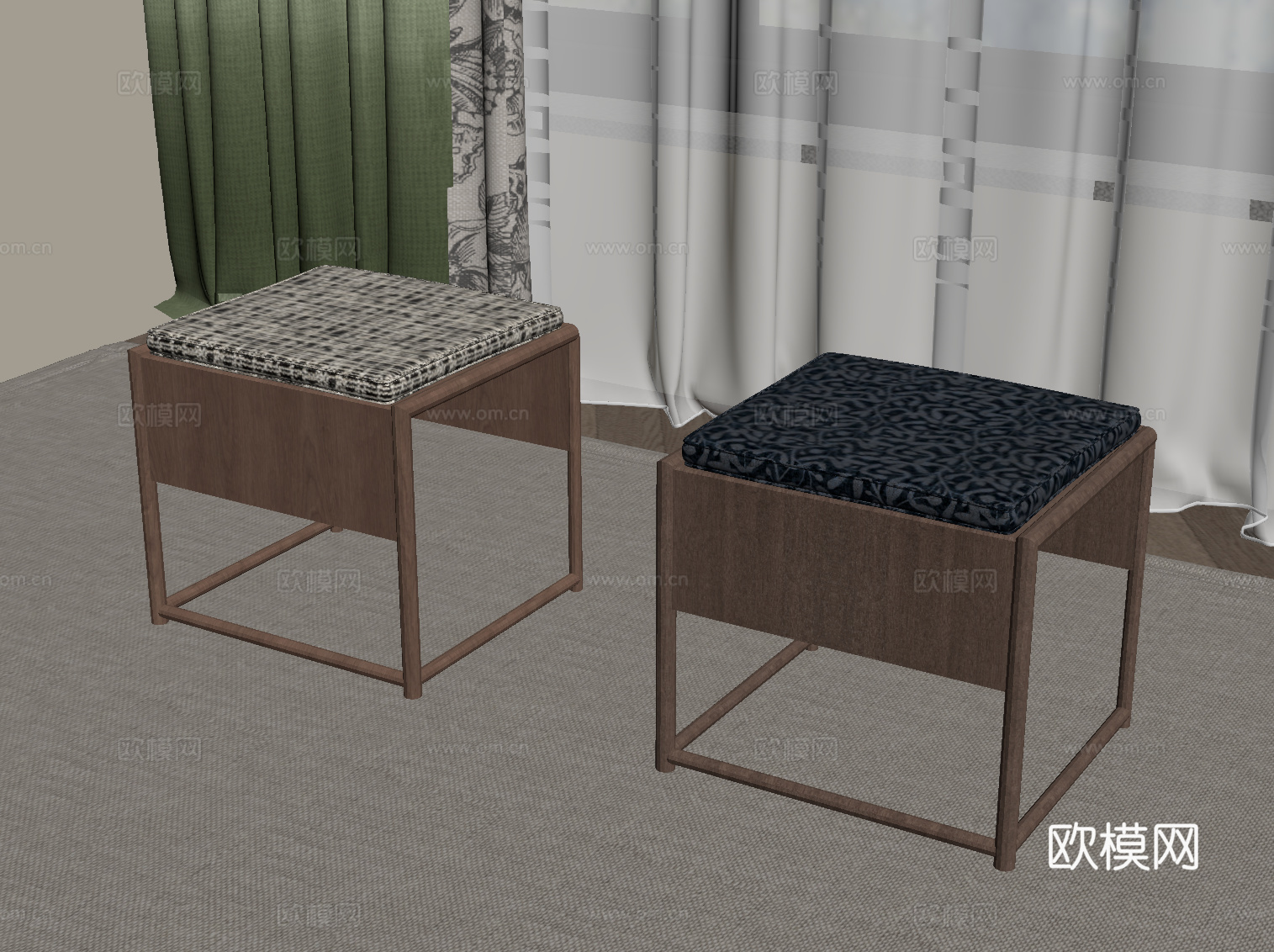 现代中古风换鞋凳 沙发凳su模型