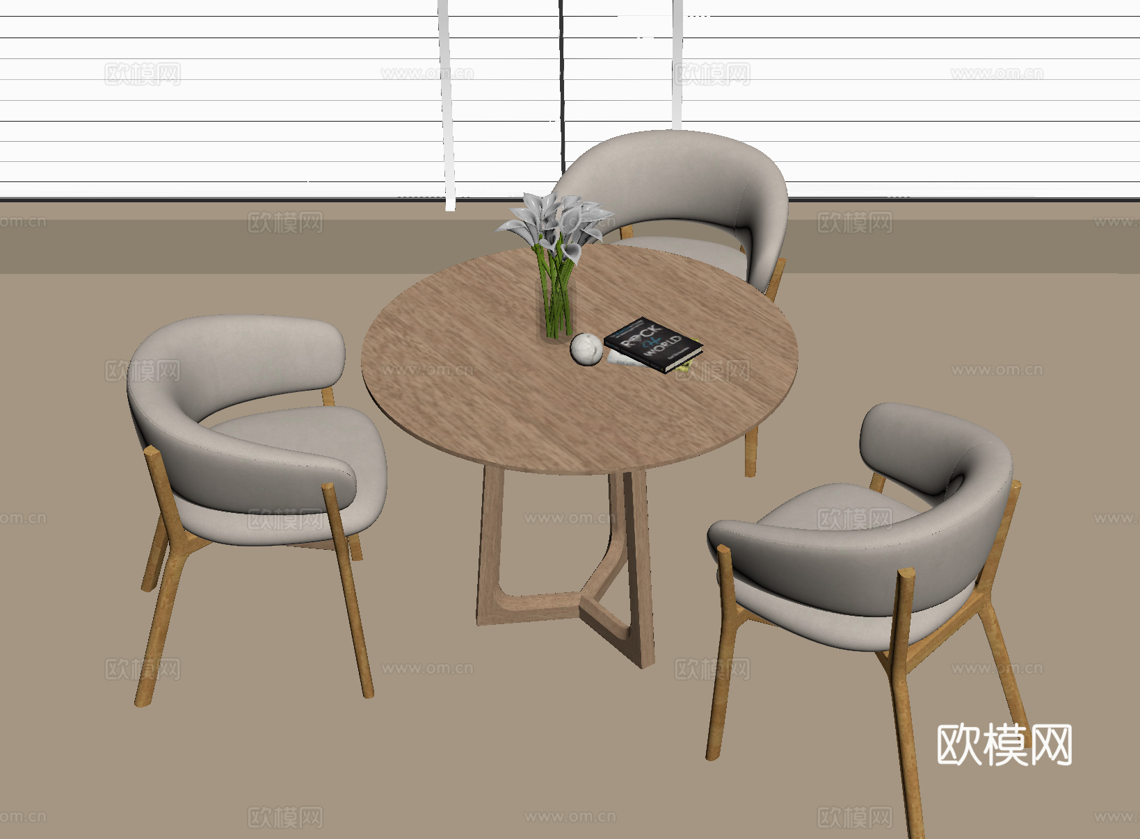 现代休闲桌椅 洽谈桌椅 书籍摆件su模型