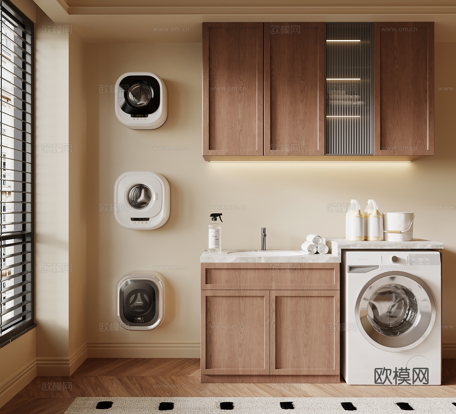 中古风洗衣机柜 阳台柜su模型
