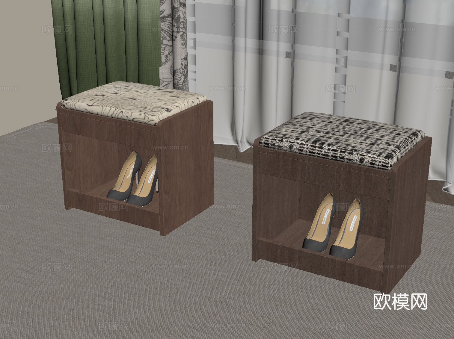 现代中古风换鞋凳 沙发凳su模型