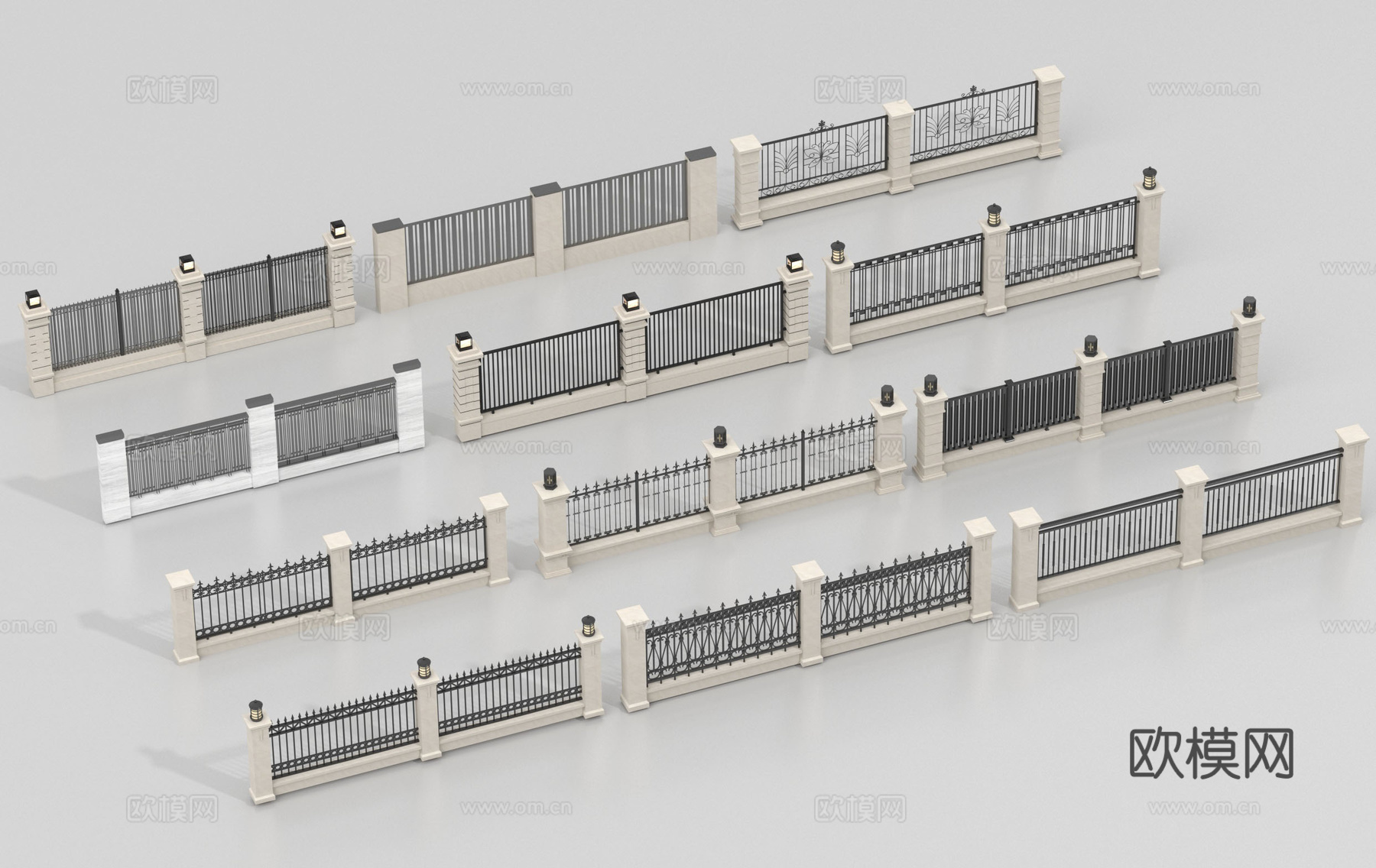 现代围墙 小区围墙 住宅围墙景墙 栅栏篱笆 庭院墙su模型