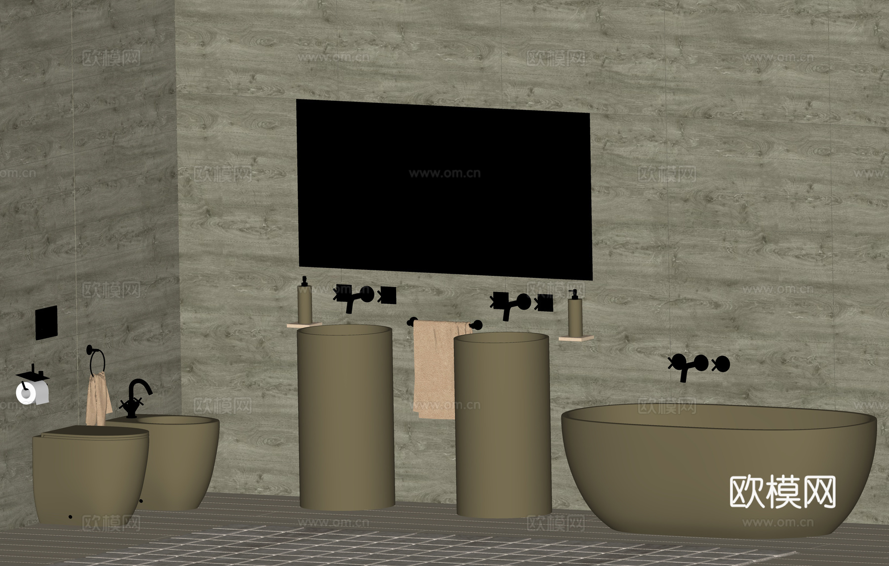 现代卫浴用品 浴缸 座便器 水笼头 洗手台su模型