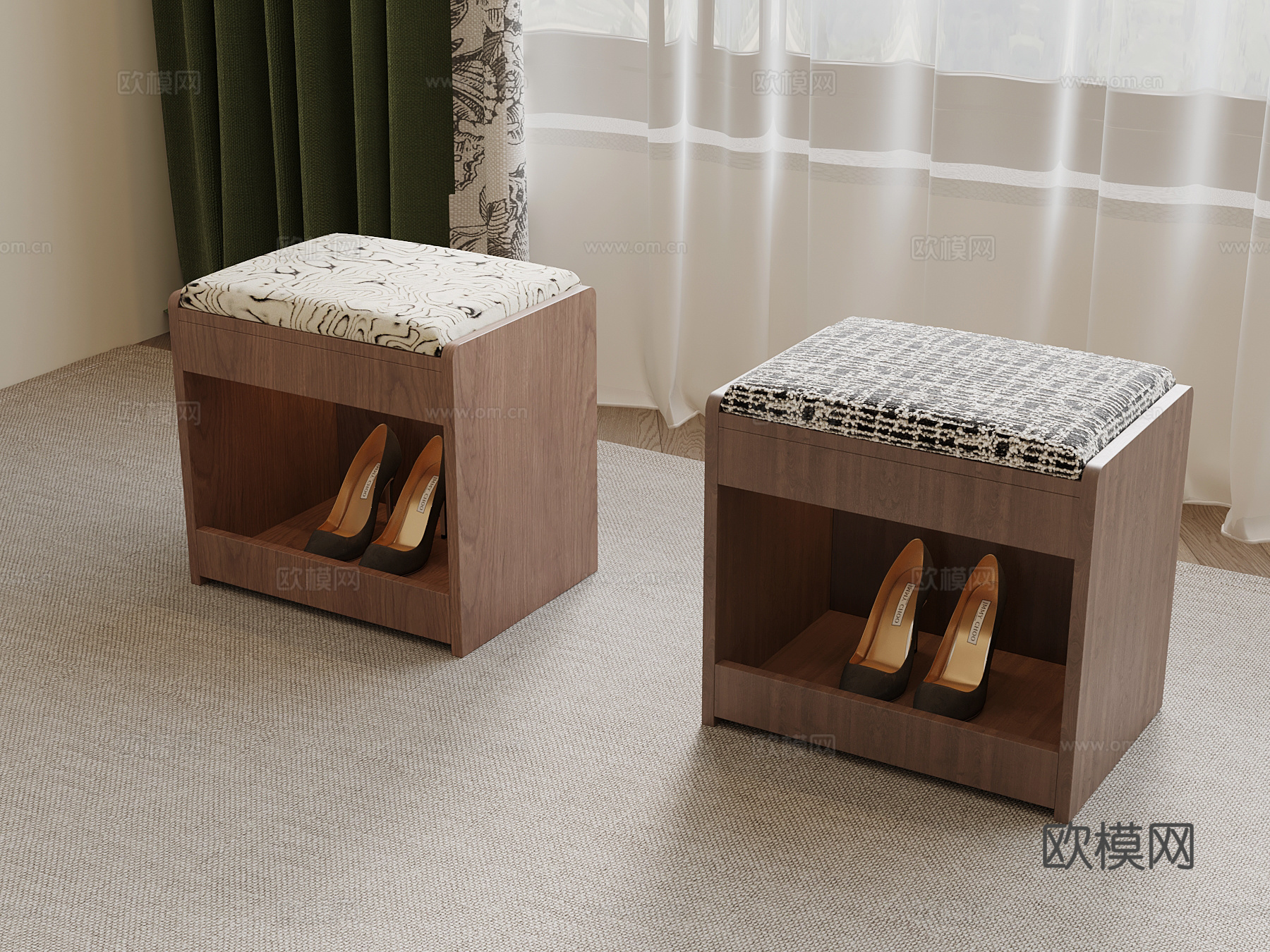 现代中古风换鞋凳 沙发凳su模型