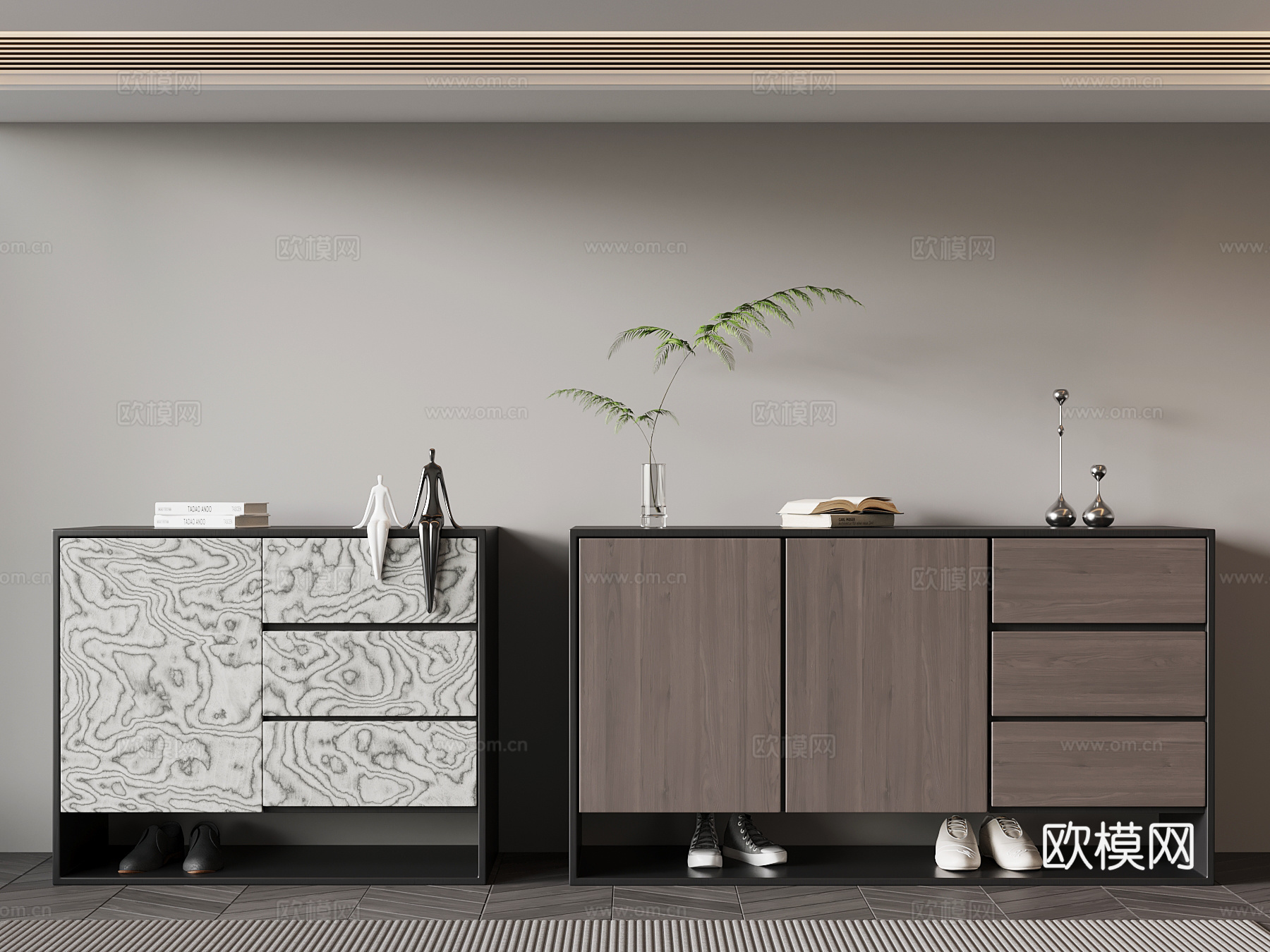 现代意式鞋柜 包豪斯鞋柜 玄关柜su模型