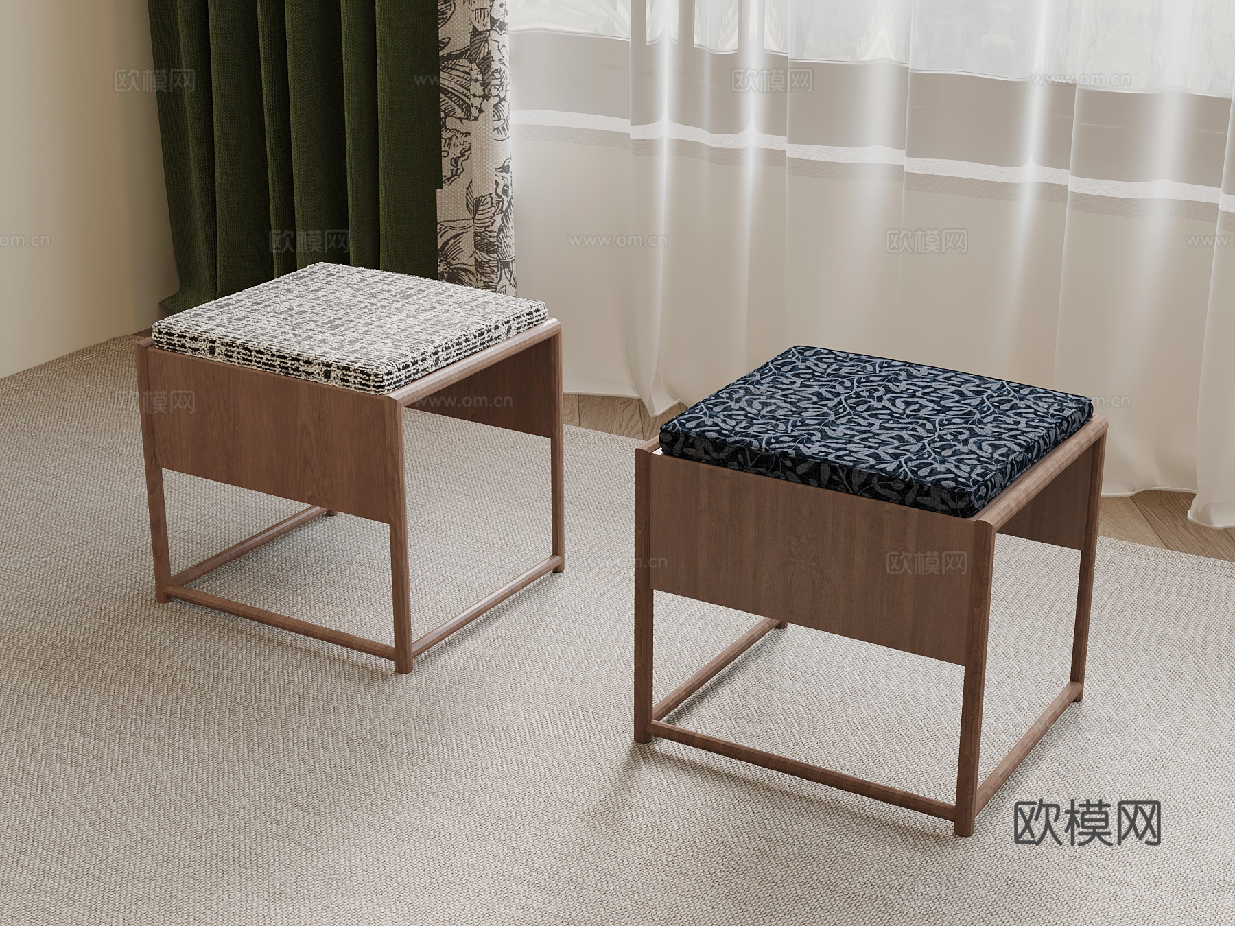 现代中古风换鞋凳 沙发凳su模型