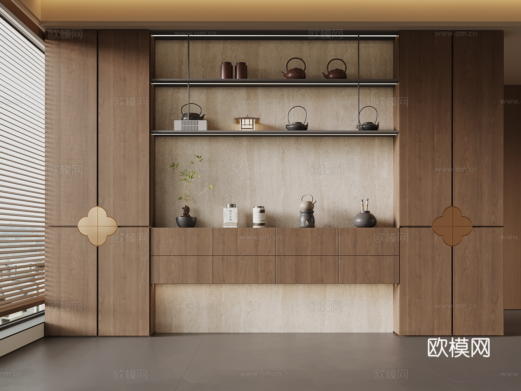 新中式茶柜 置物柜su模型