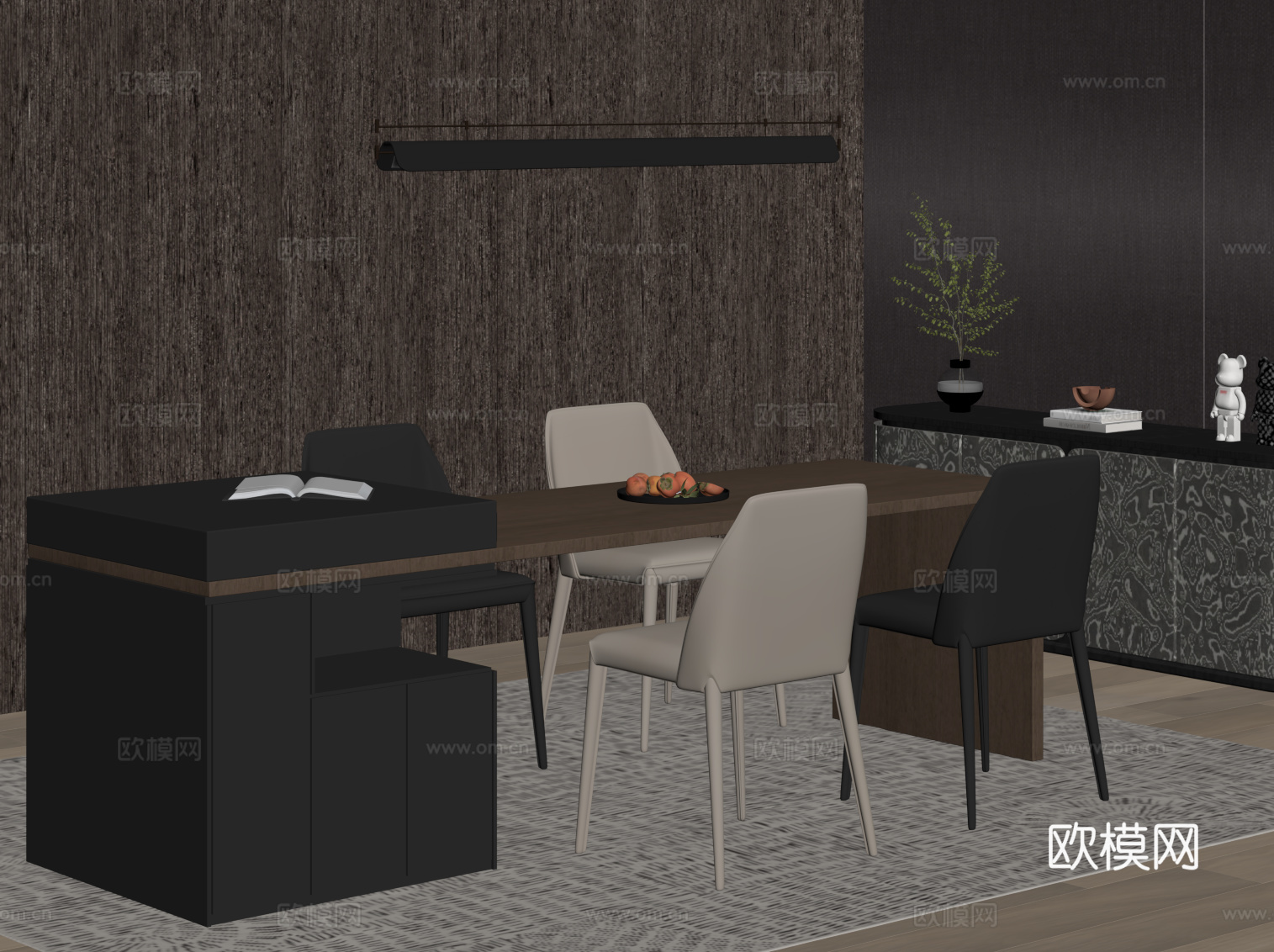 现代意式岛台 餐桌椅su模型