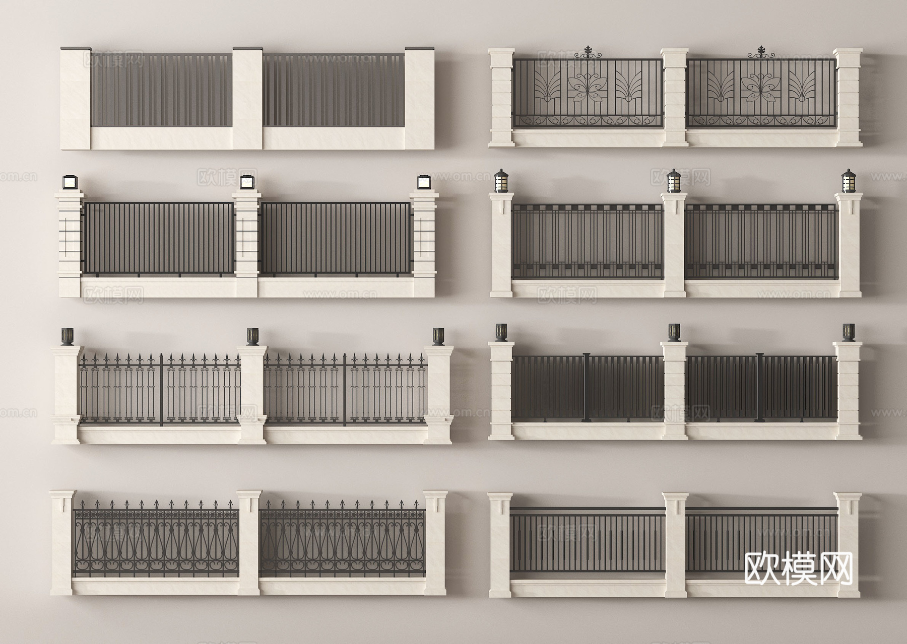 现代围墙 小区围墙 别墅围墙 围栏3d模型下载