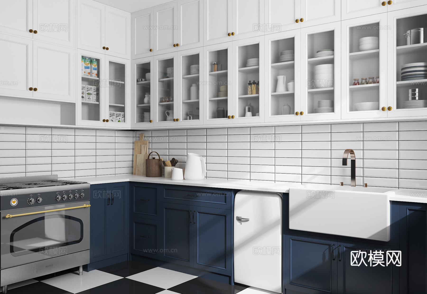 简欧欧式厨房厨房用品陈设3d模型下载（渲染图4）