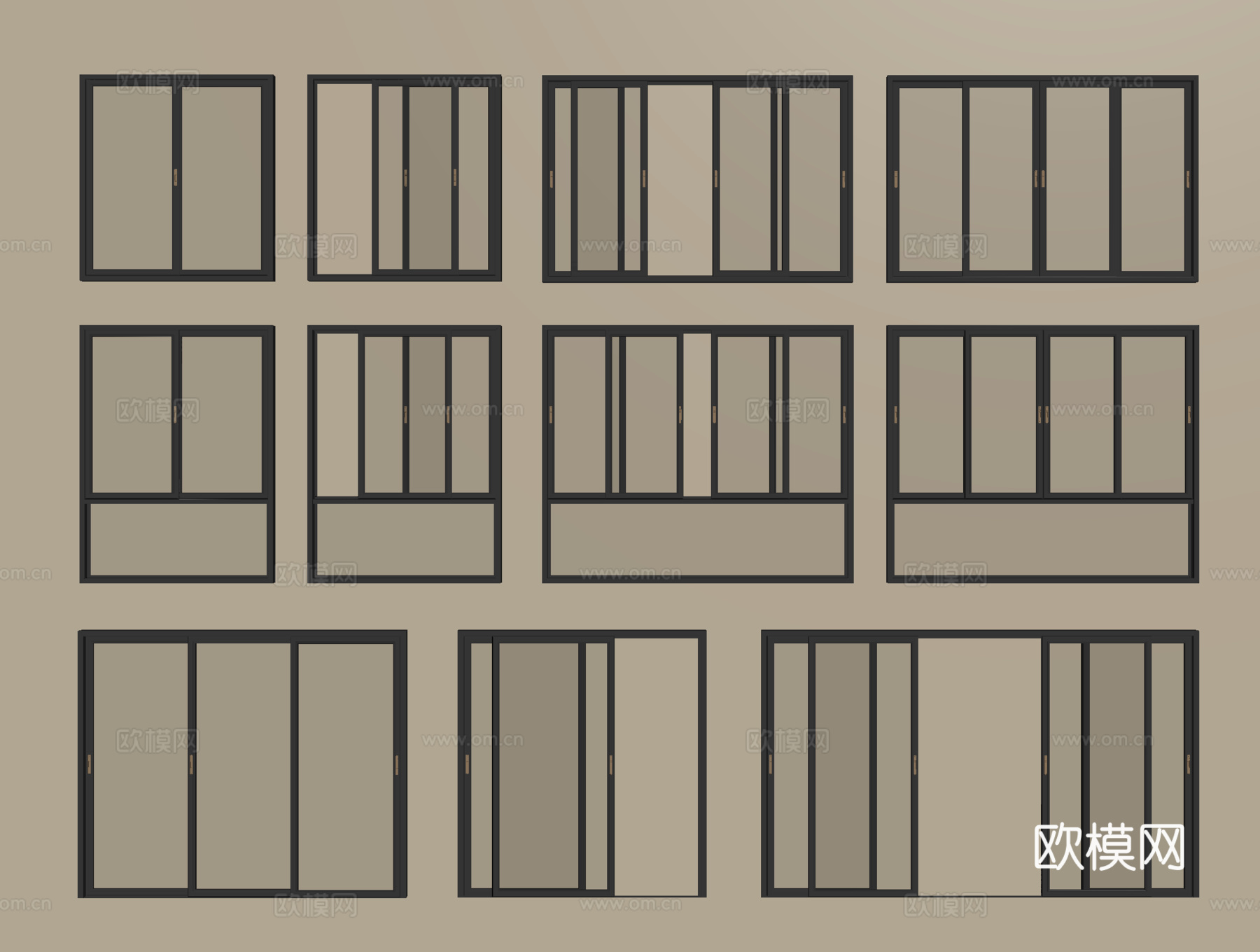 现代窗组合 阳台窗 落地窗 推拉窗 平开窗su模型