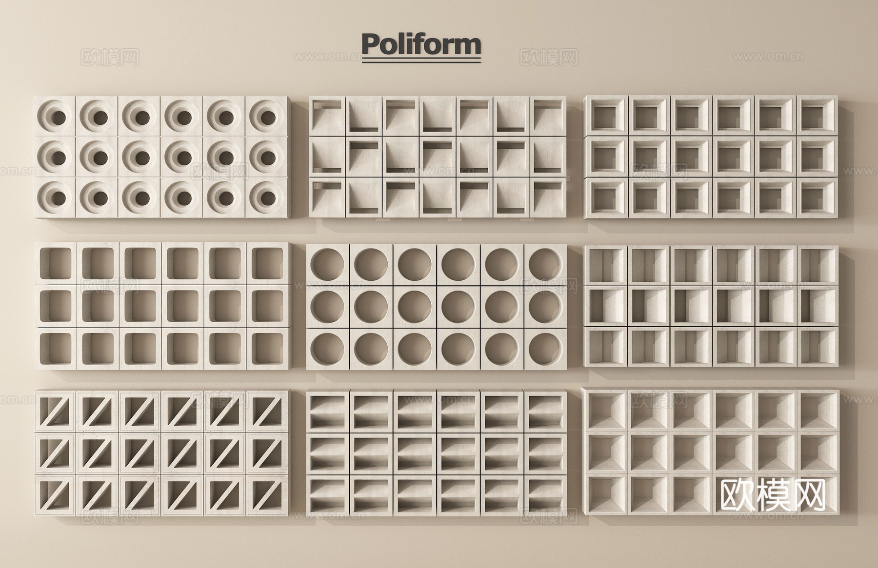现代水泥砖 水泥砖隔断 镂空预制砖 镂空花砖su模型