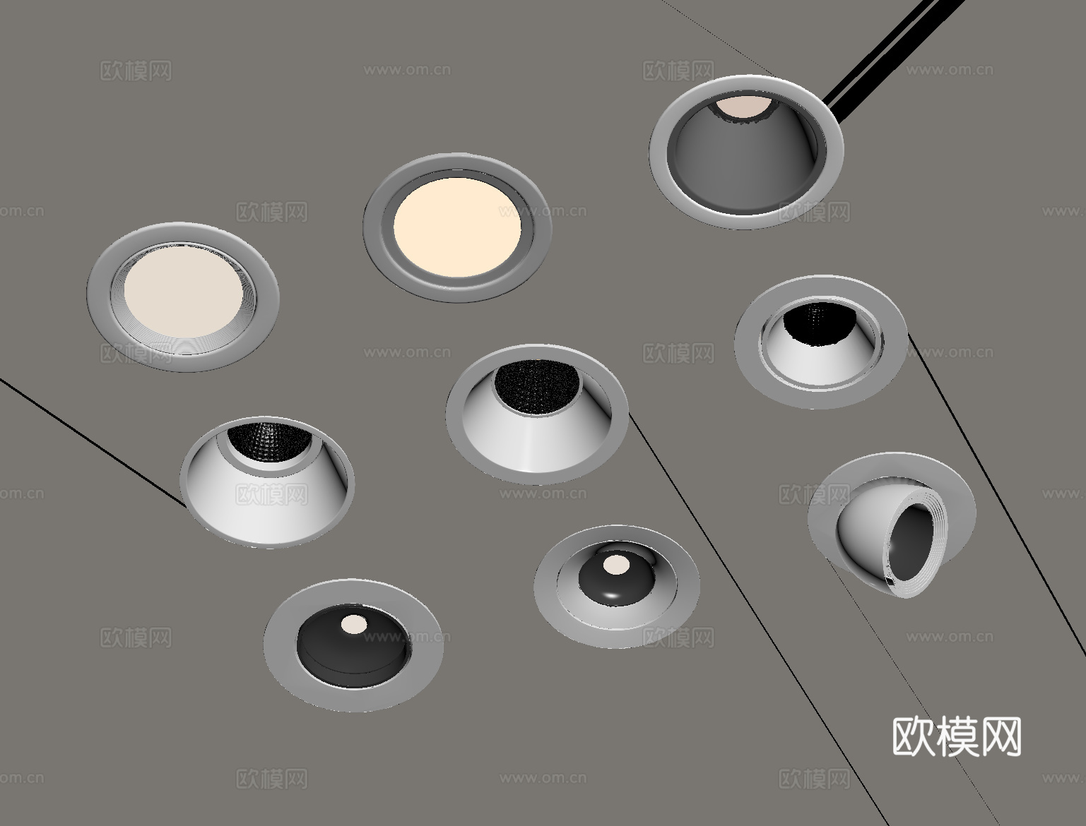 现代筒灯射灯组合 内嵌筒灯射灯 山丘灯 转向式射灯su模型