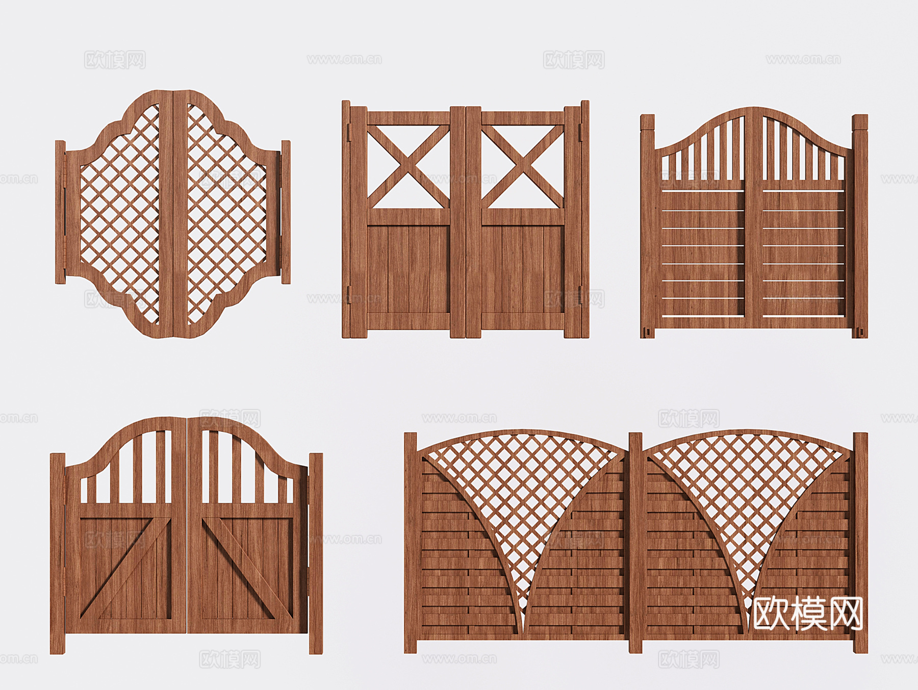 美式庭院门 花园木门 户外篱笆门 防腐木栅栏门 木围栏别墅门su模型