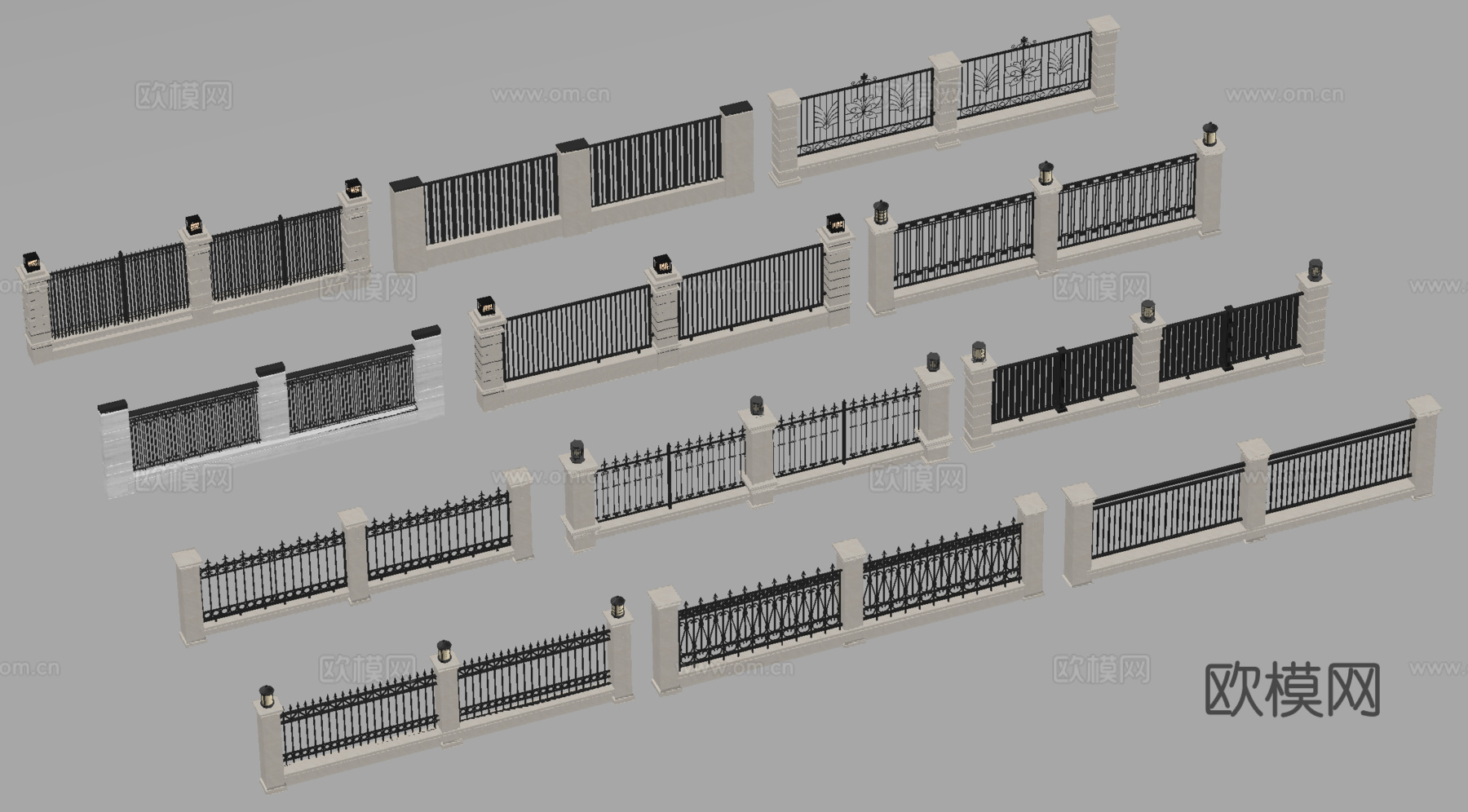 现代围墙 小区围墙 住宅围墙景墙 栅栏篱笆 庭院墙su模型
