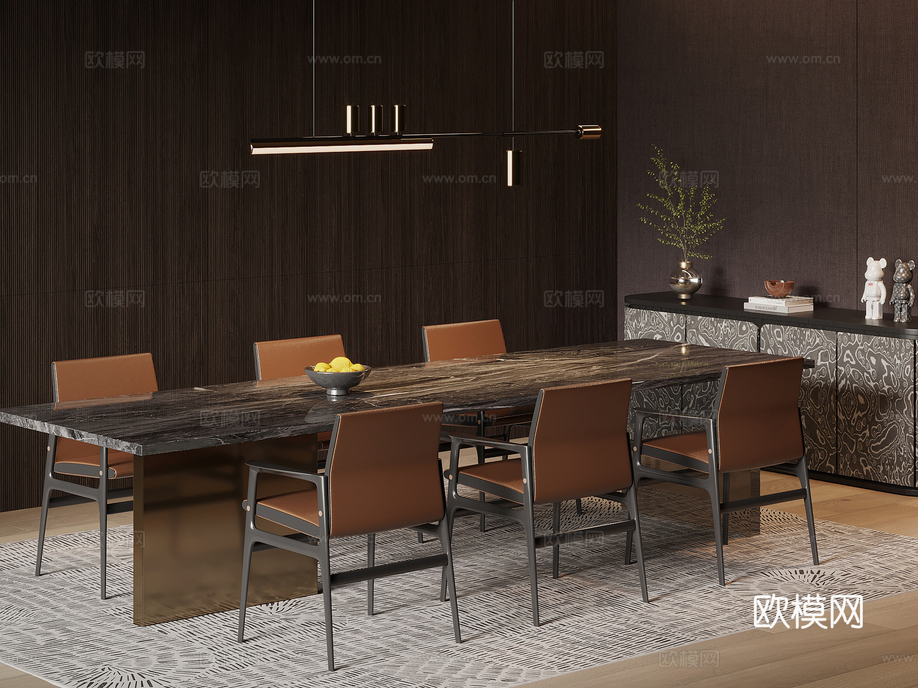 现代意式餐桌椅su模型