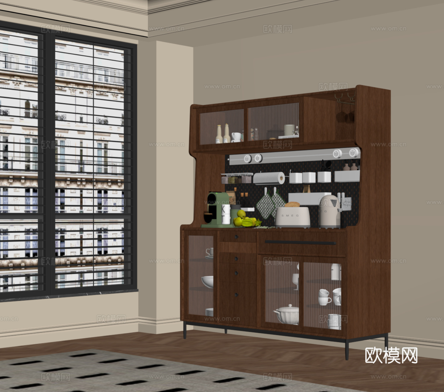 中古风餐边柜 备餐柜su模型