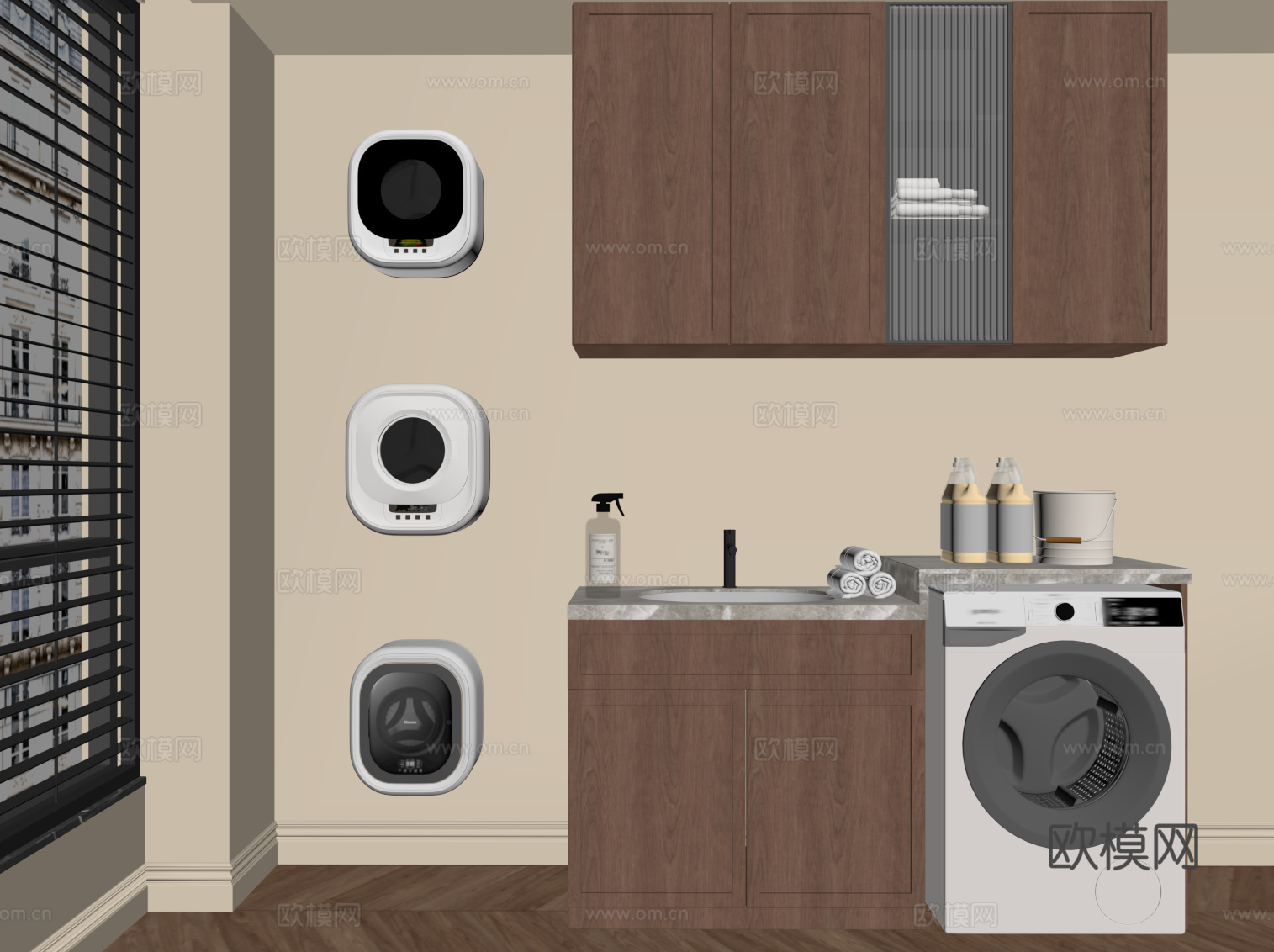 中古风洗衣机柜 阳台柜su模型