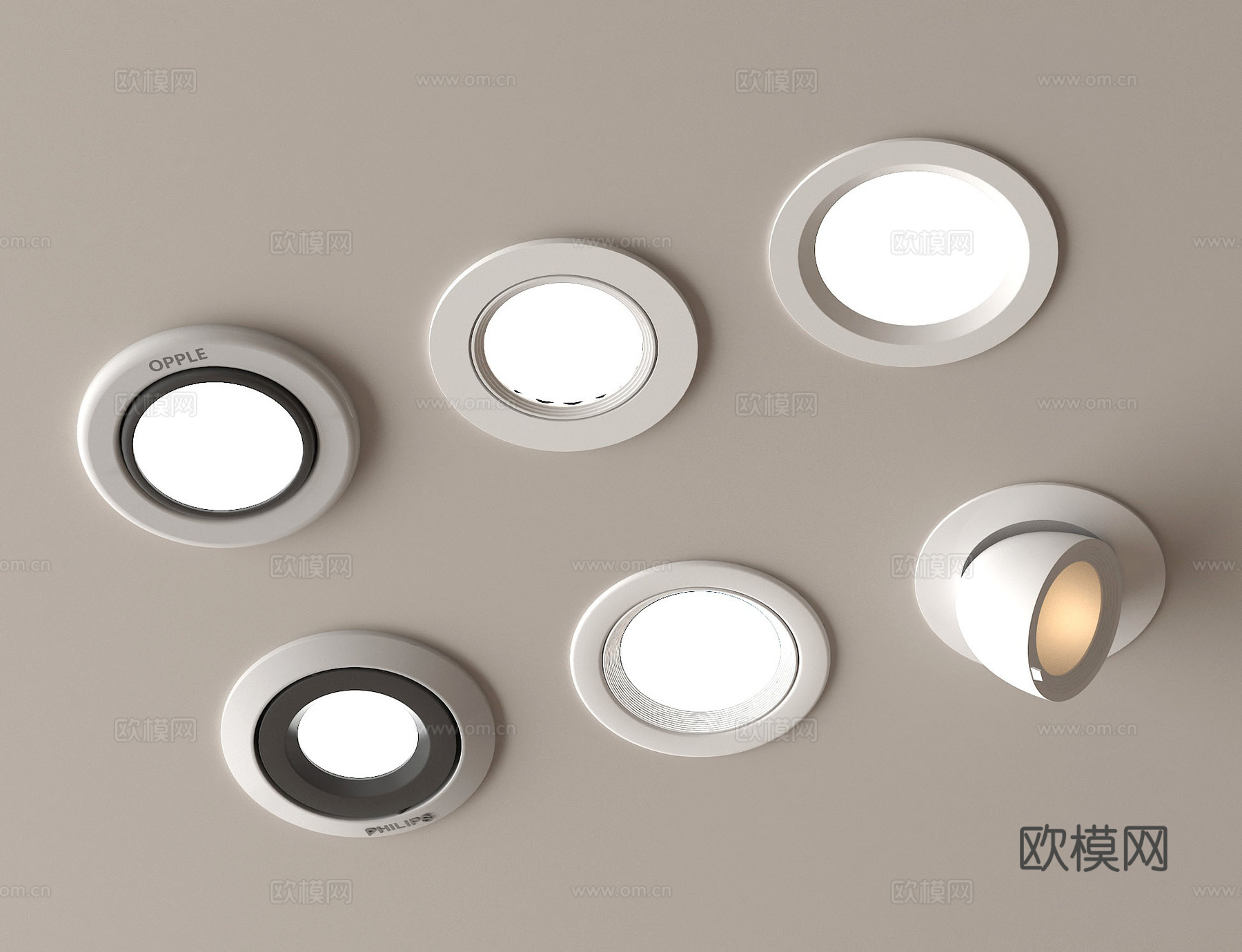 现代筒灯射灯组合 内嵌筒灯射灯 山丘灯 转向式射灯su模型