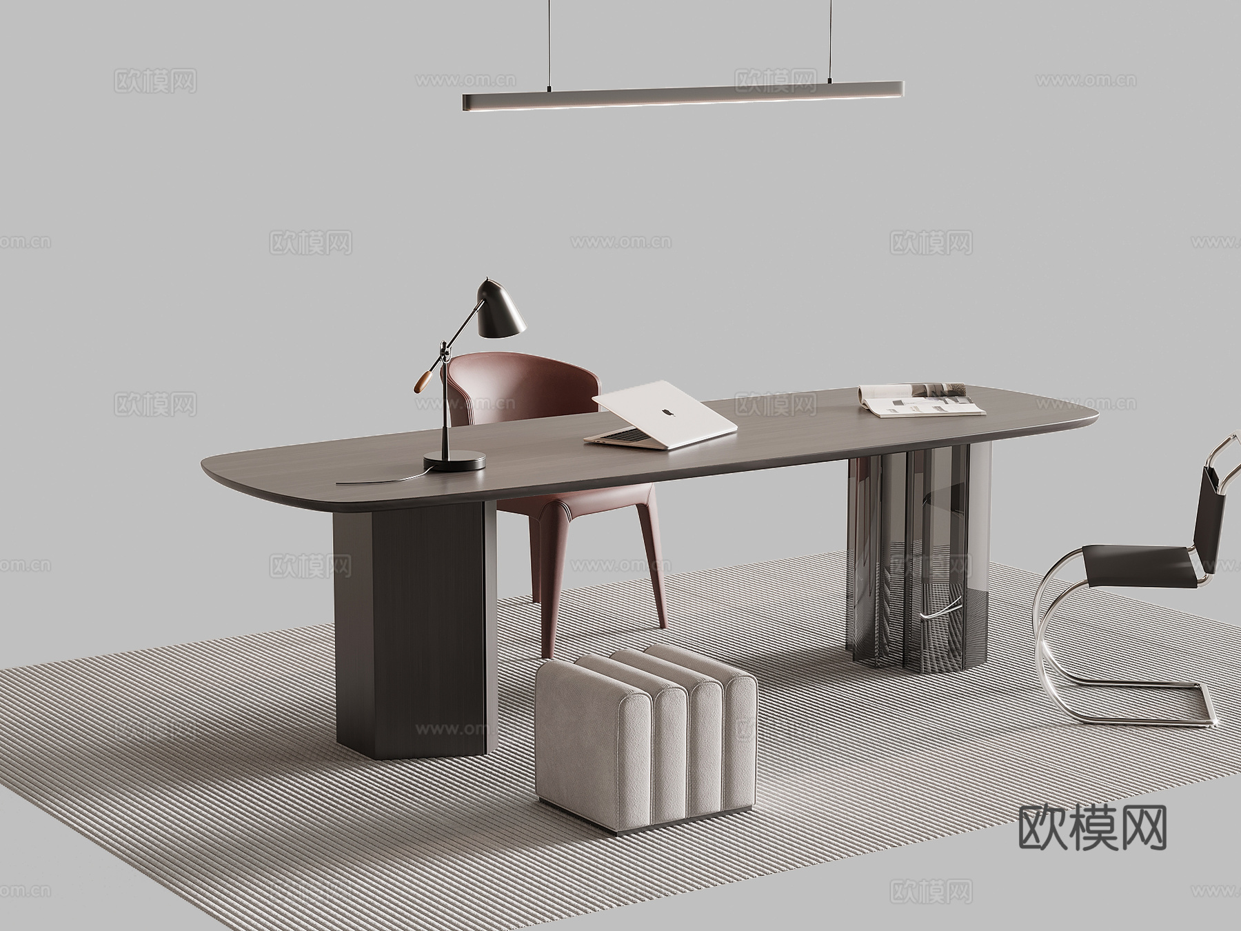 现代意式书桌椅 办公桌椅3d模型下载