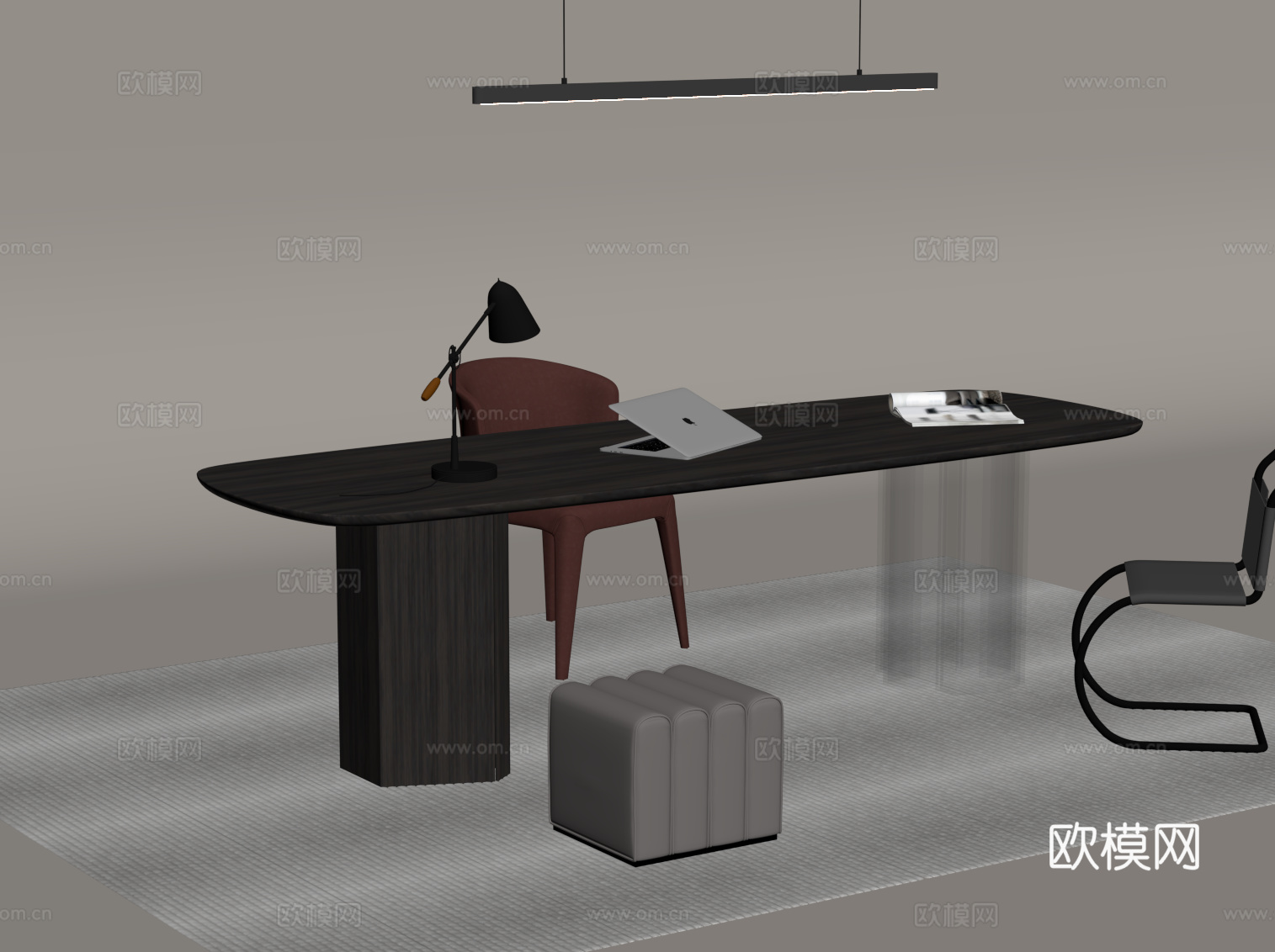 现代意式书桌椅 办公桌椅su模型