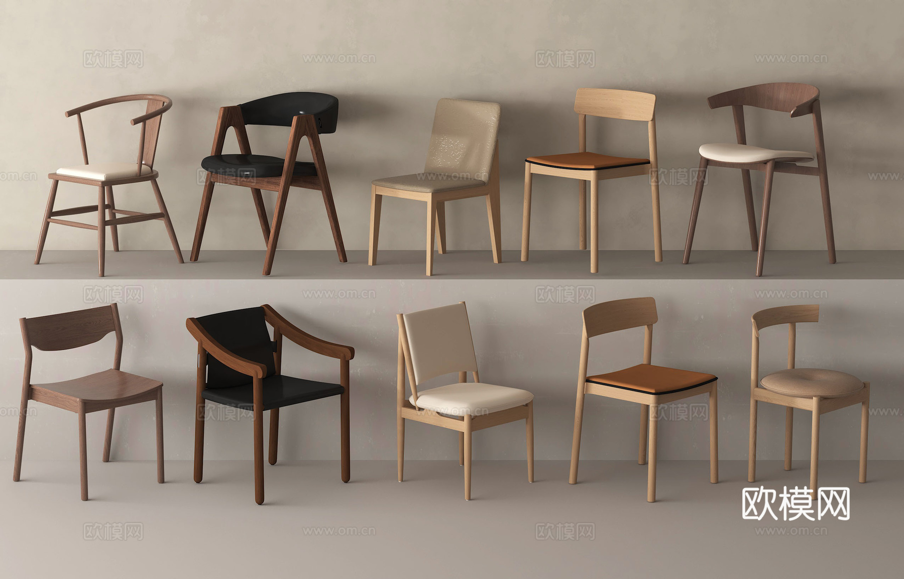 侘寂中古风餐椅 实木椅 单椅 休闲椅su模型su模型