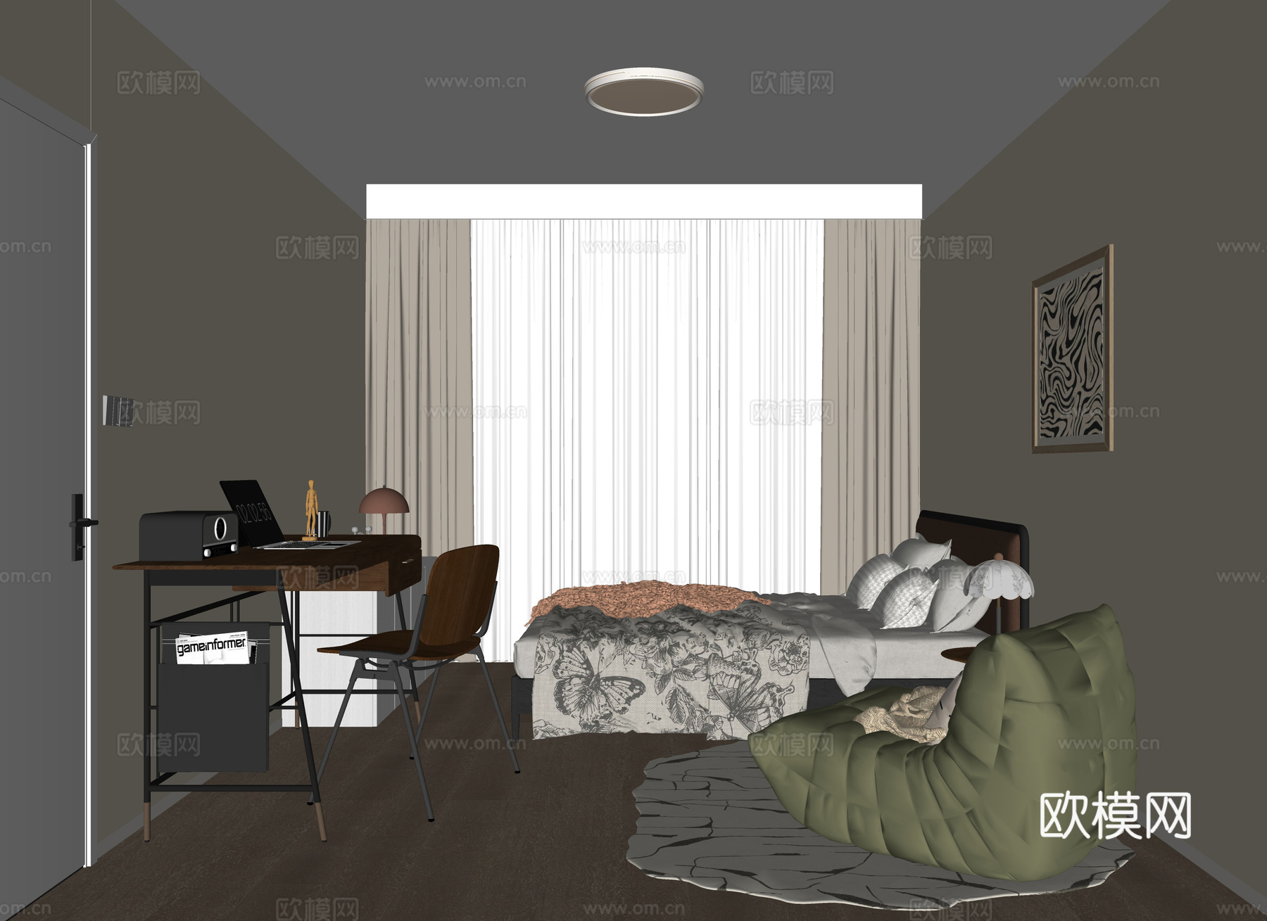 中古风卧室su模型
