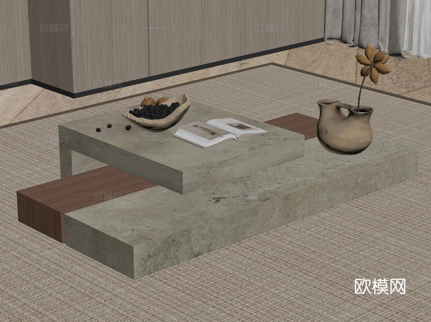 侘寂中古风茶几su模型