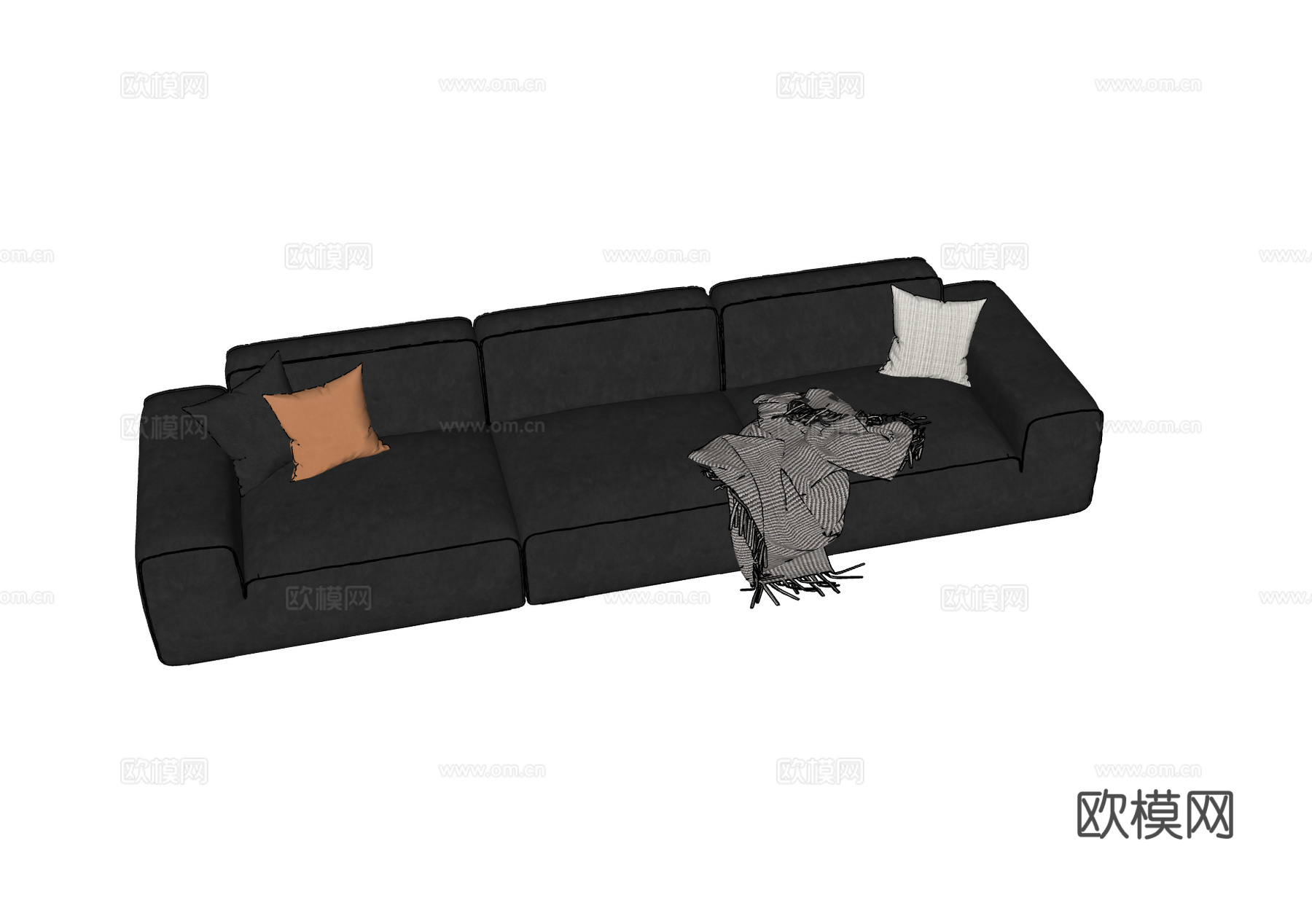 Avenue 现代意式三人沙发 大黑牛沙发su模型