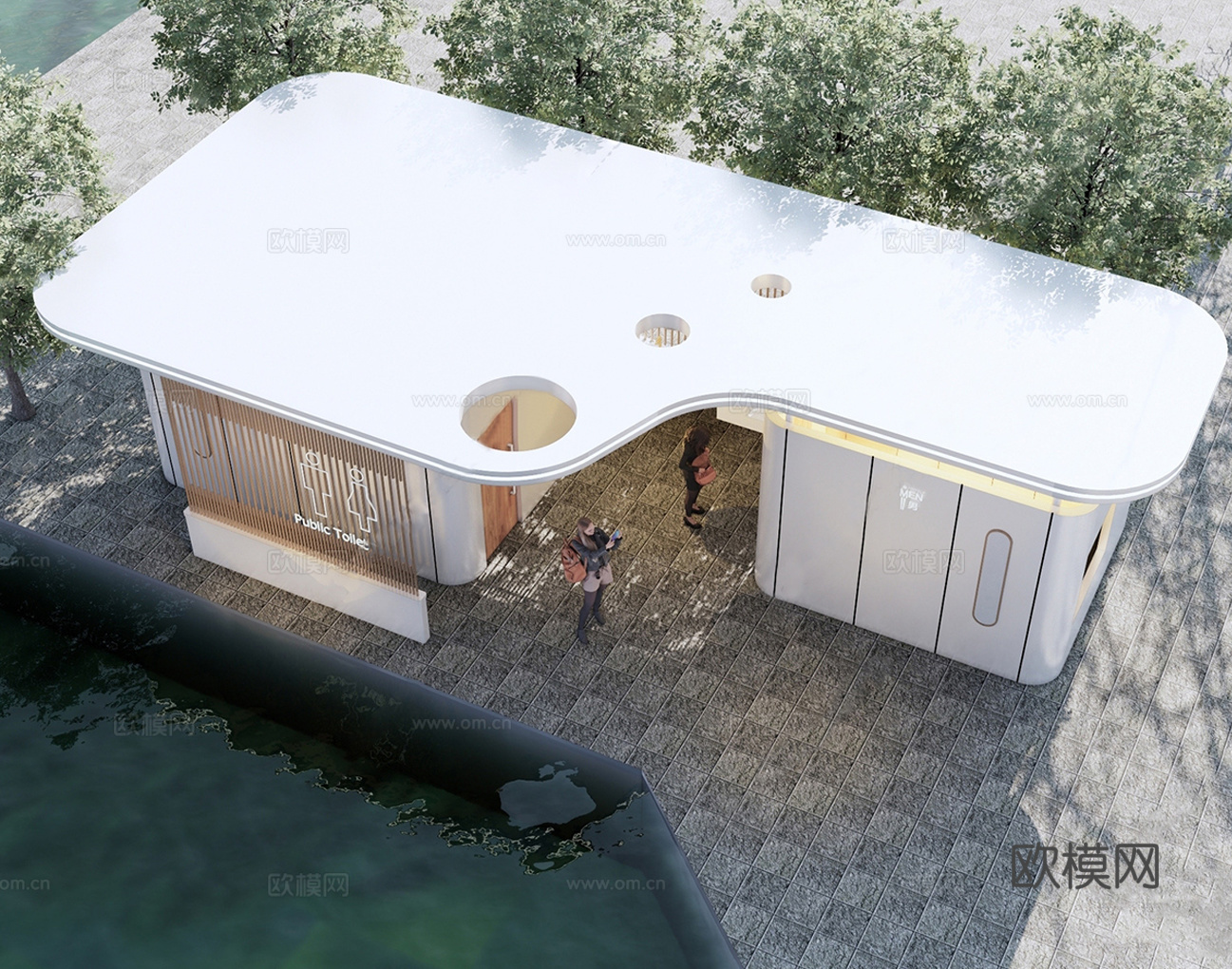 现代公共厕所 公共卫生间 户外厕所建筑su模型