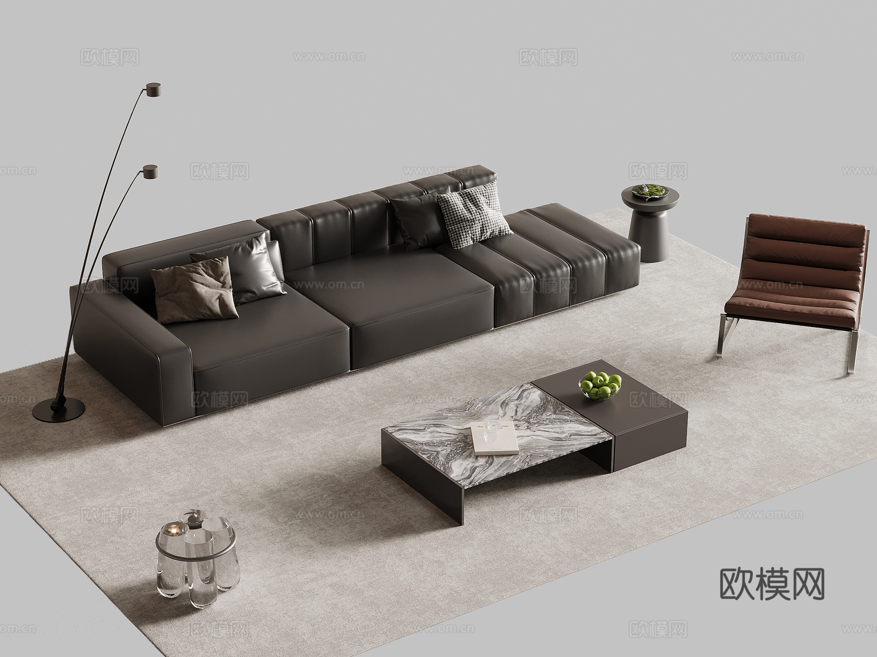 现代意式沙发茶几组合3d模型下载