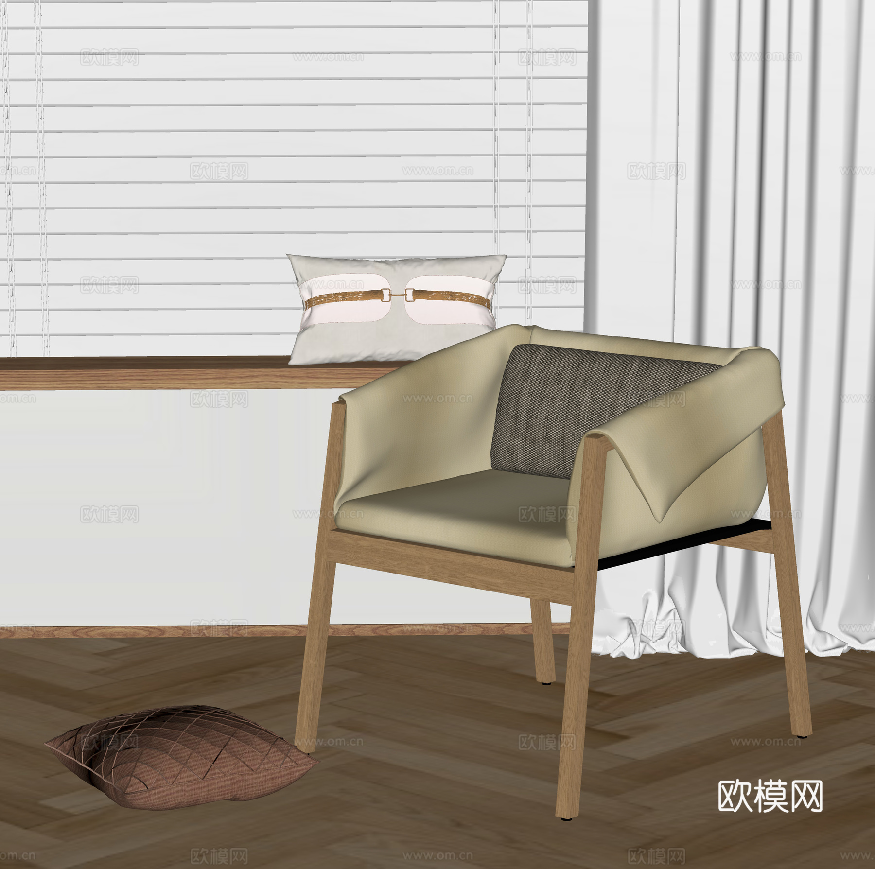 现代单椅 木椅 餐椅 休闲椅 布椅su模型