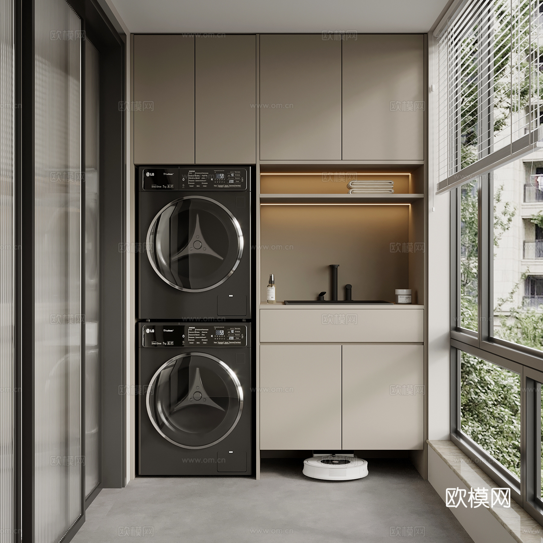现代简约阳台柜 洗衣机柜3d模型下载